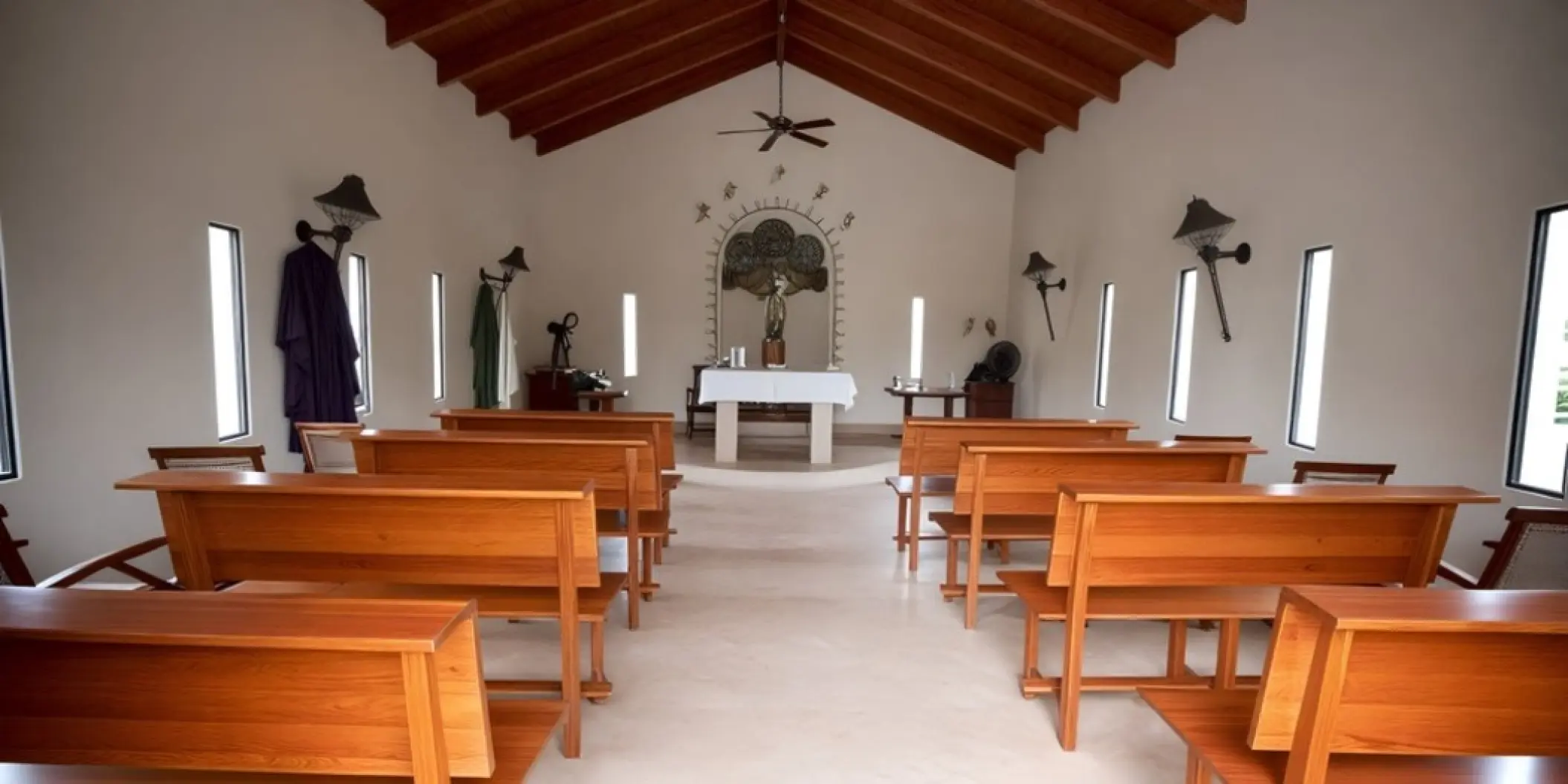 Chapel wedding ceremony venue with wooden pews at Majestic Colonial, Punta Cana