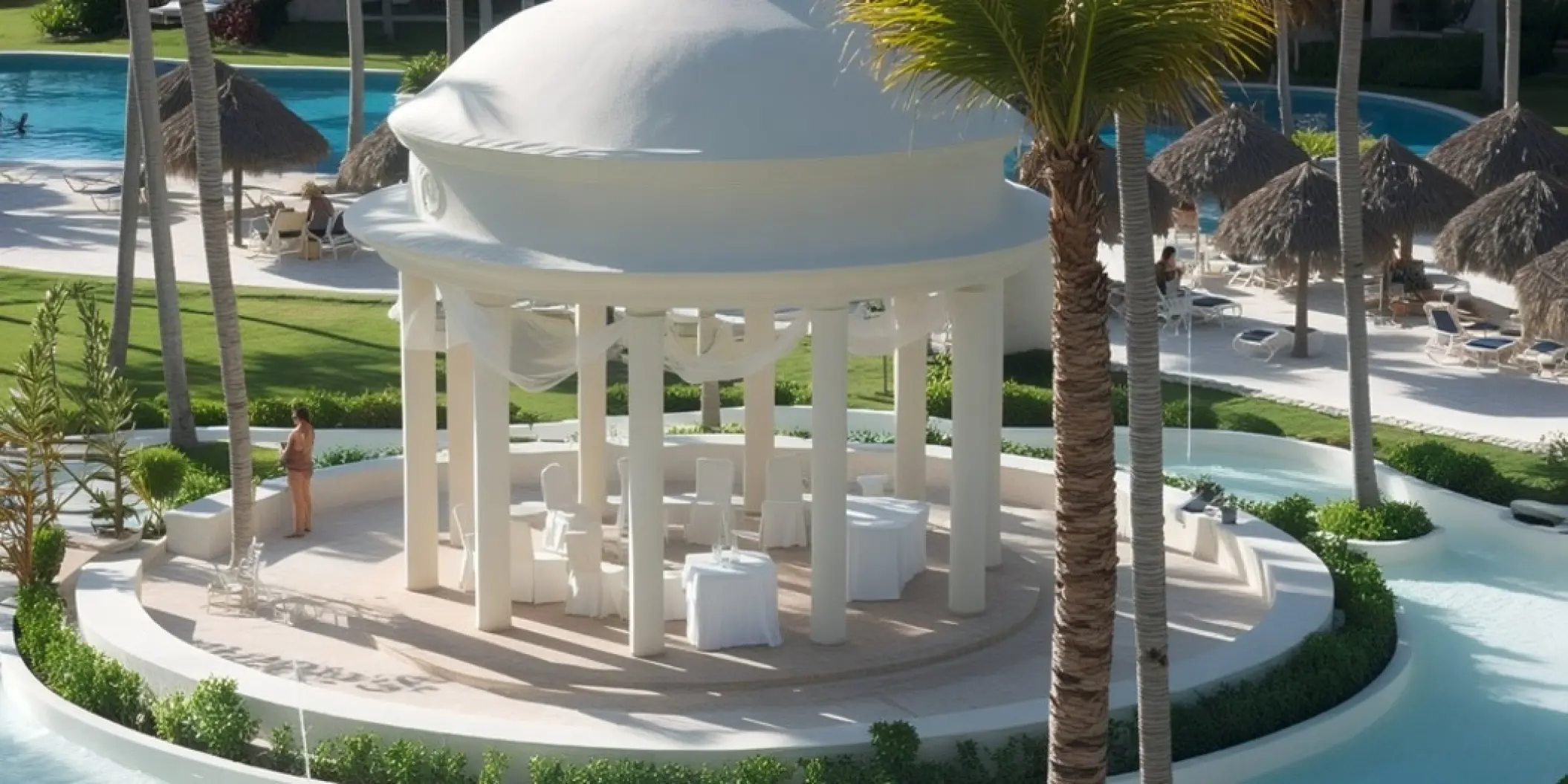 Garden gazebo wedding ceremony setup at Majestic Colonial, Punta Cana