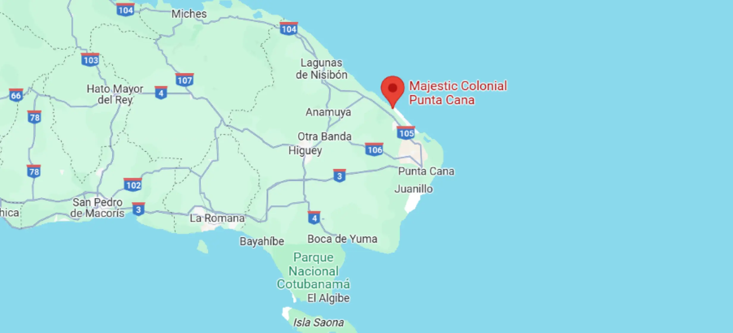 Map showing location of Majestic Colonial, Punta Cana