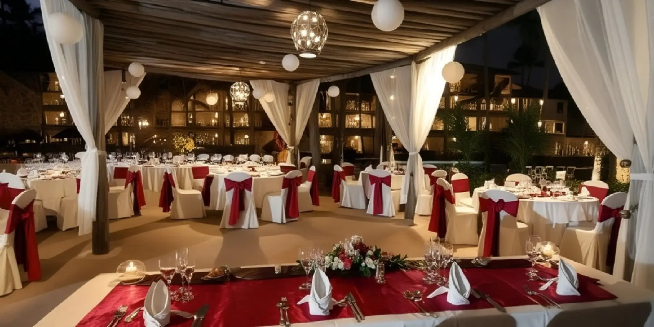 Evening wedding reception under Parrots Bar gazebo at Majestic Colonial, Punta Cana