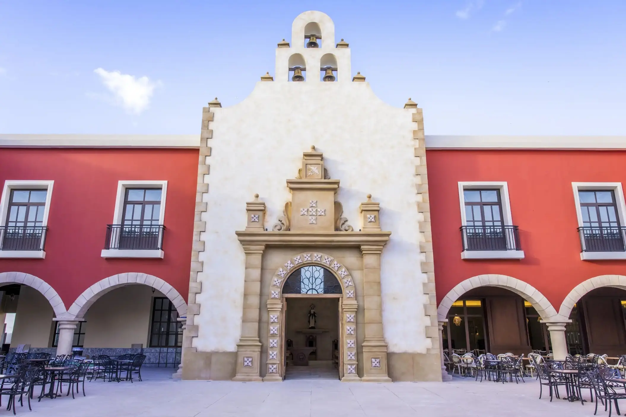 Traditional wedding chapel exterior at Majestic Mirage Costa Mujeres, Cancun