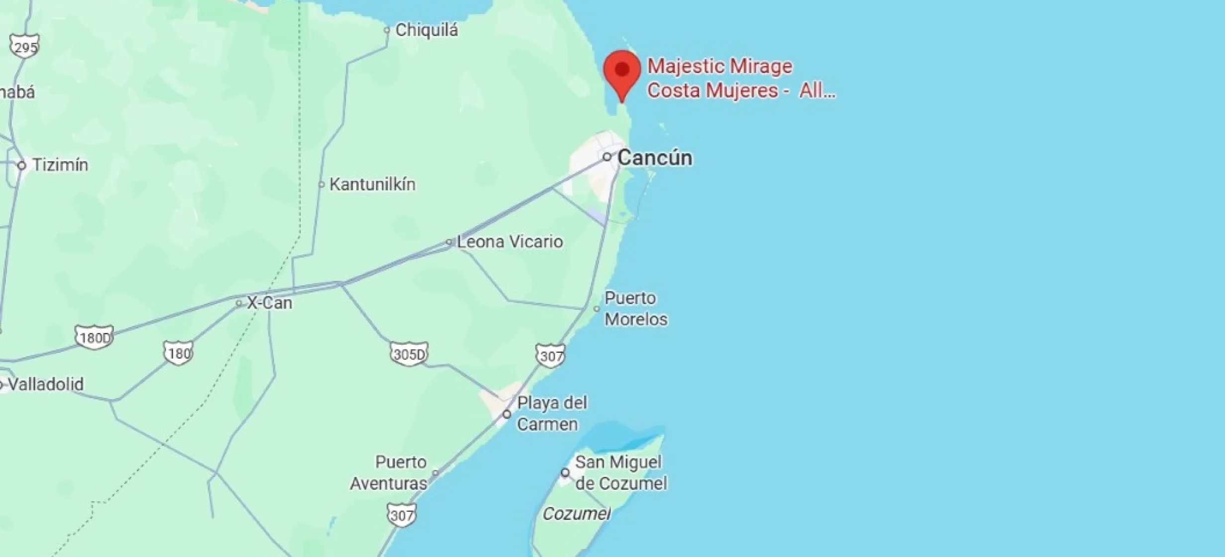 map showing location of majestic mirage costa mujeres in Mexico