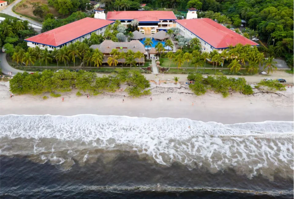 aerial view of the beach and Margaritaville Beach Resort Playa Flamingo