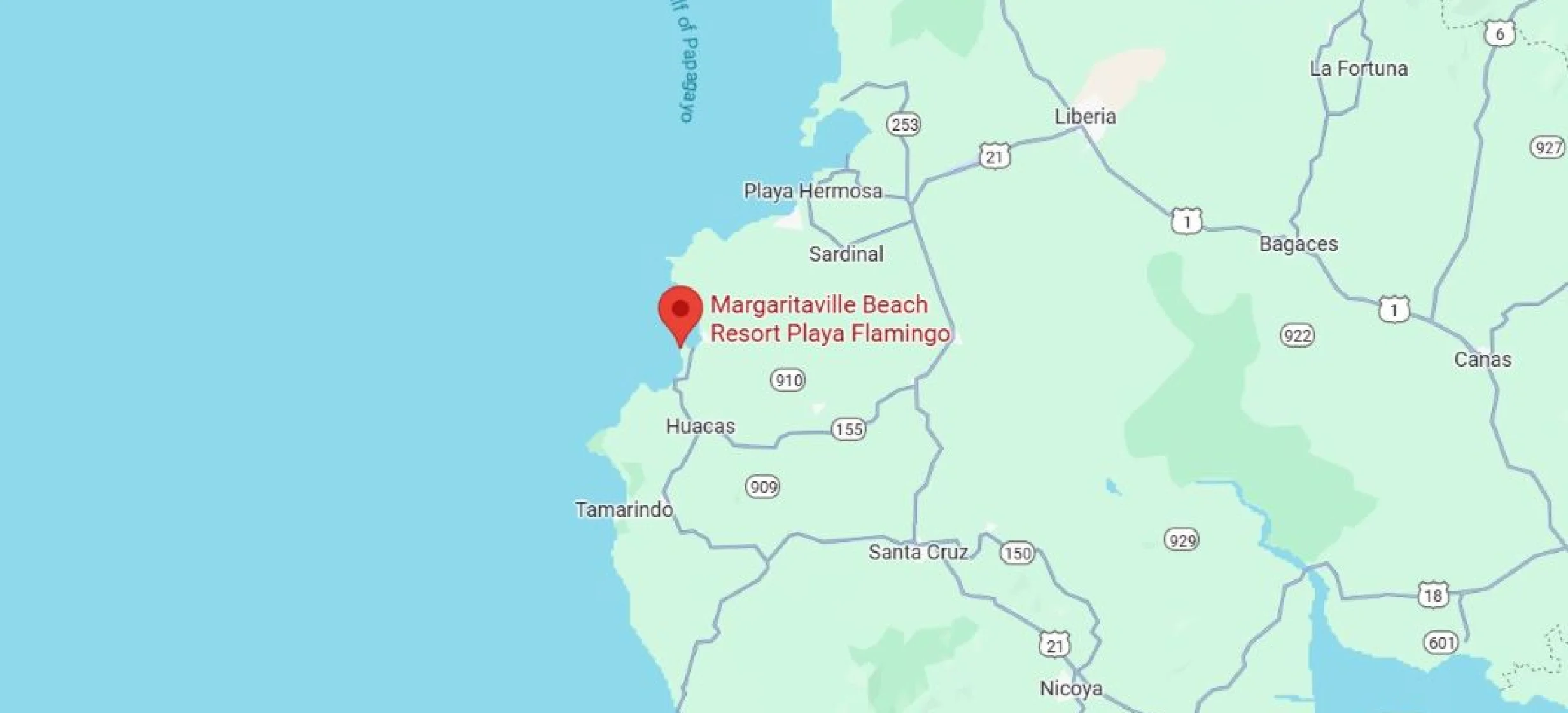 map showing location of Margaritaville Beach Resort Playa Flamingo in Costa Rica