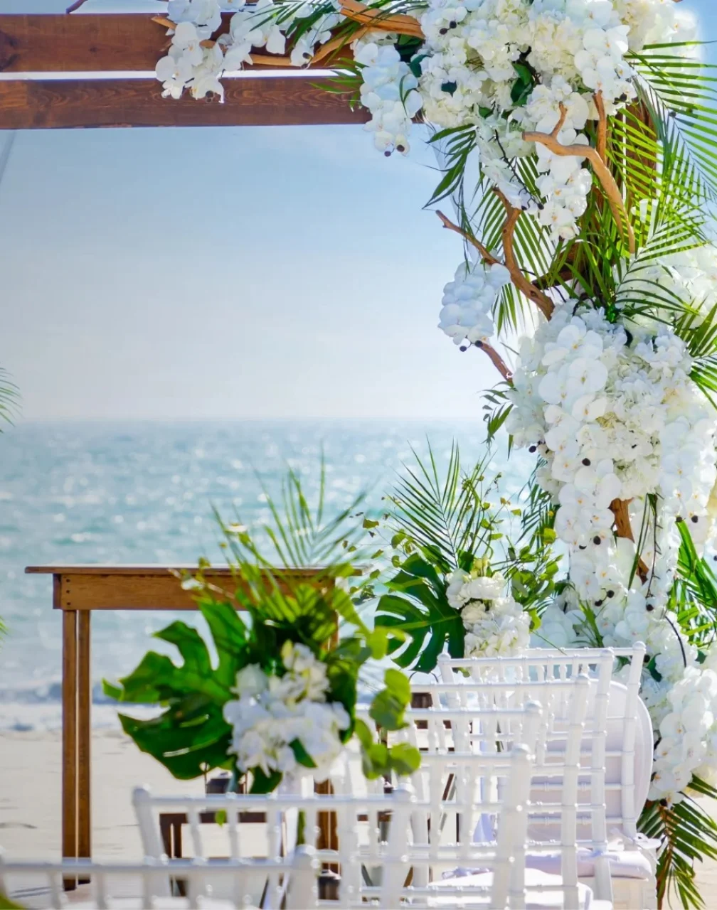beach wedding setup at marival armony punta mita