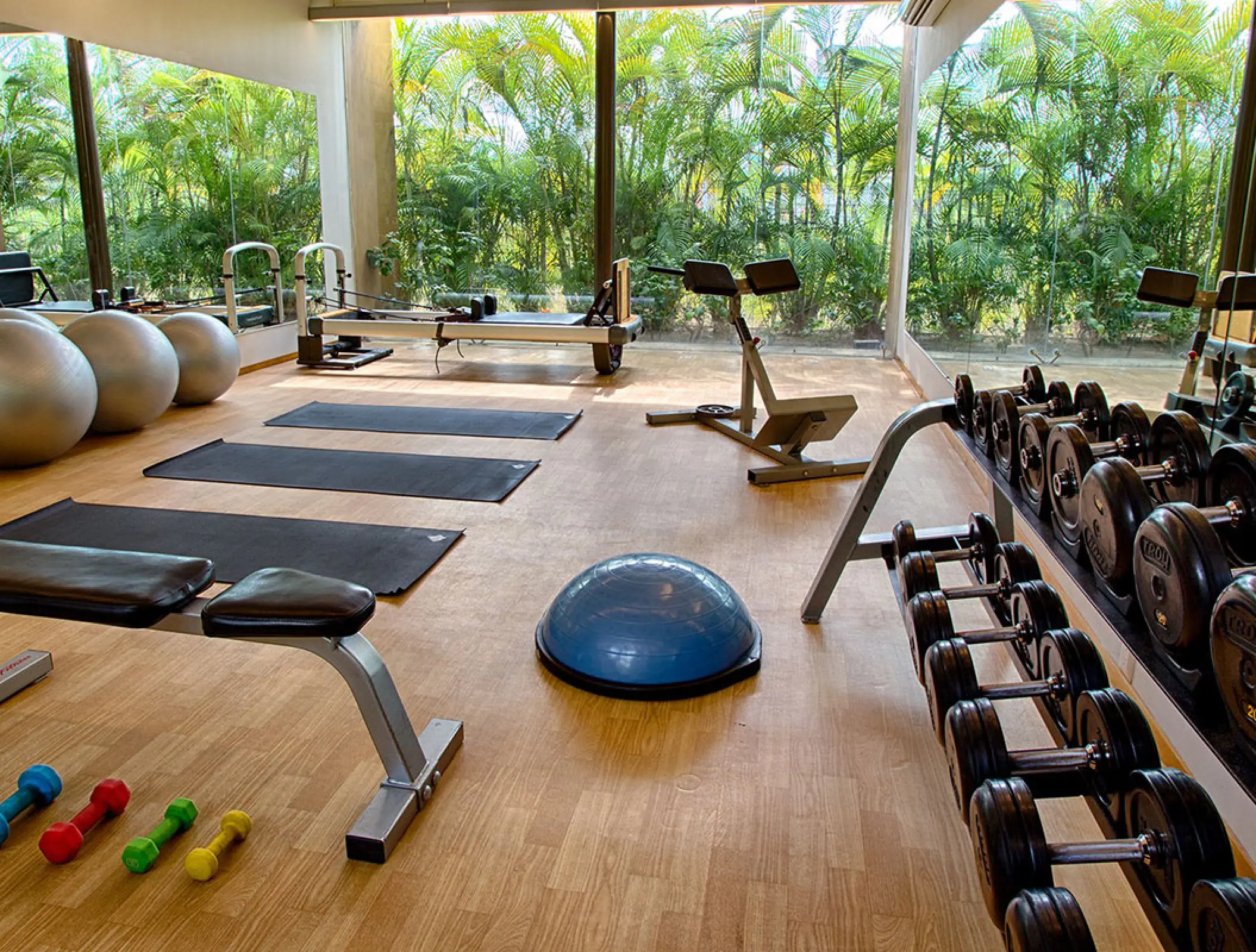 Marival Distinct fitness center with yoga mats and weights, Puerto Vallarta