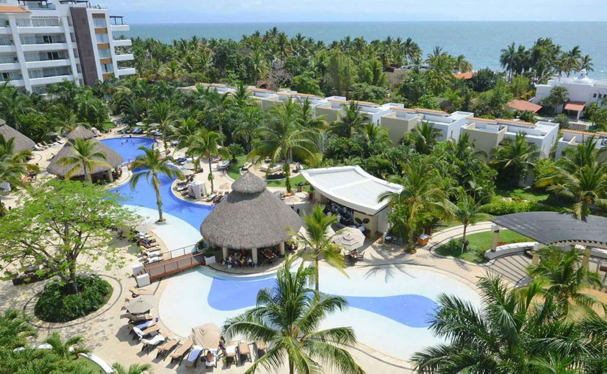 Marival Distinct Residences aerial view of pools and tropical grounds, Puerto Vallarta