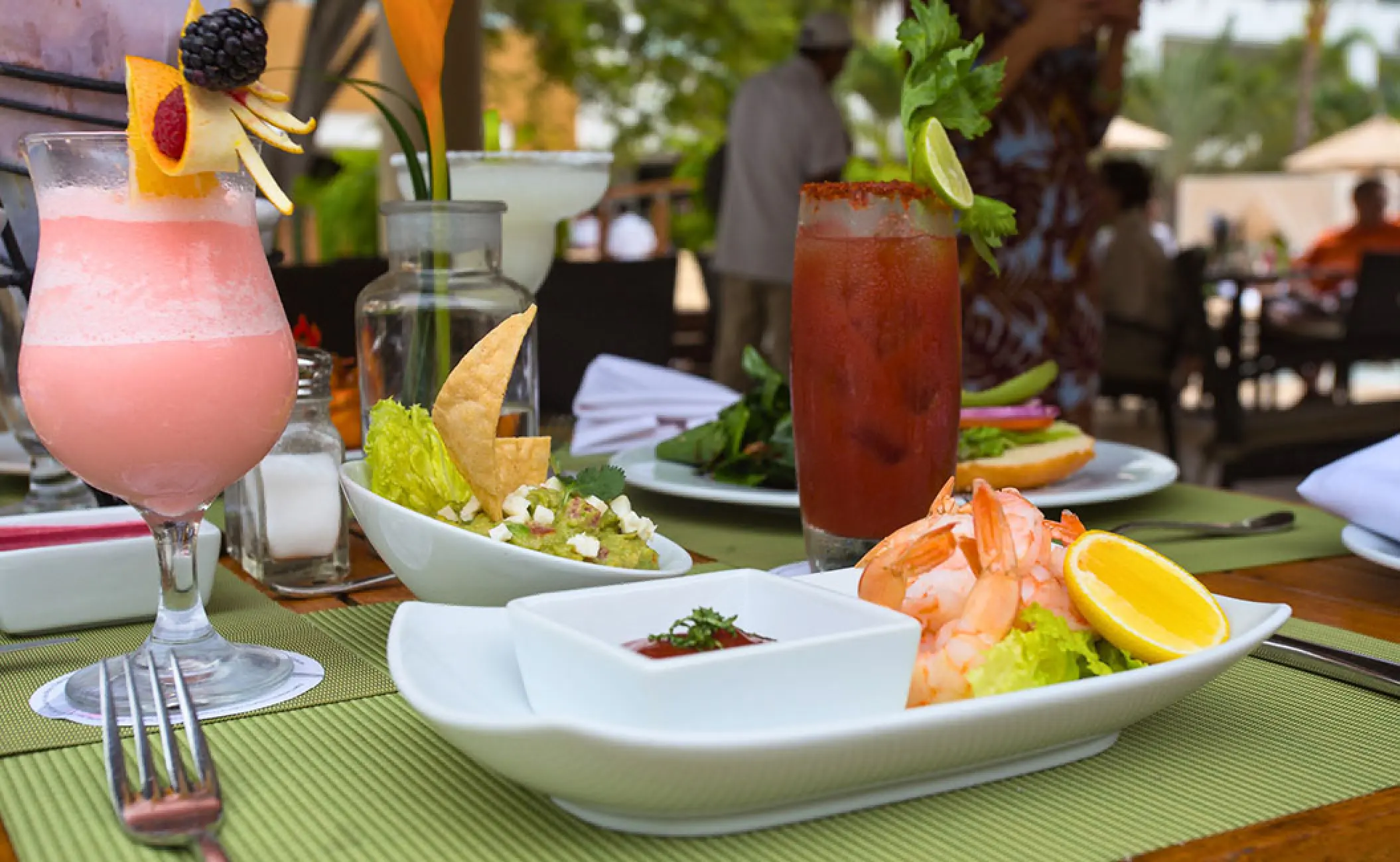 Shrimp cocktail, guacamole, and tropical cocktails at Marival Distinct Luxury Residences, Puerto Vallarta