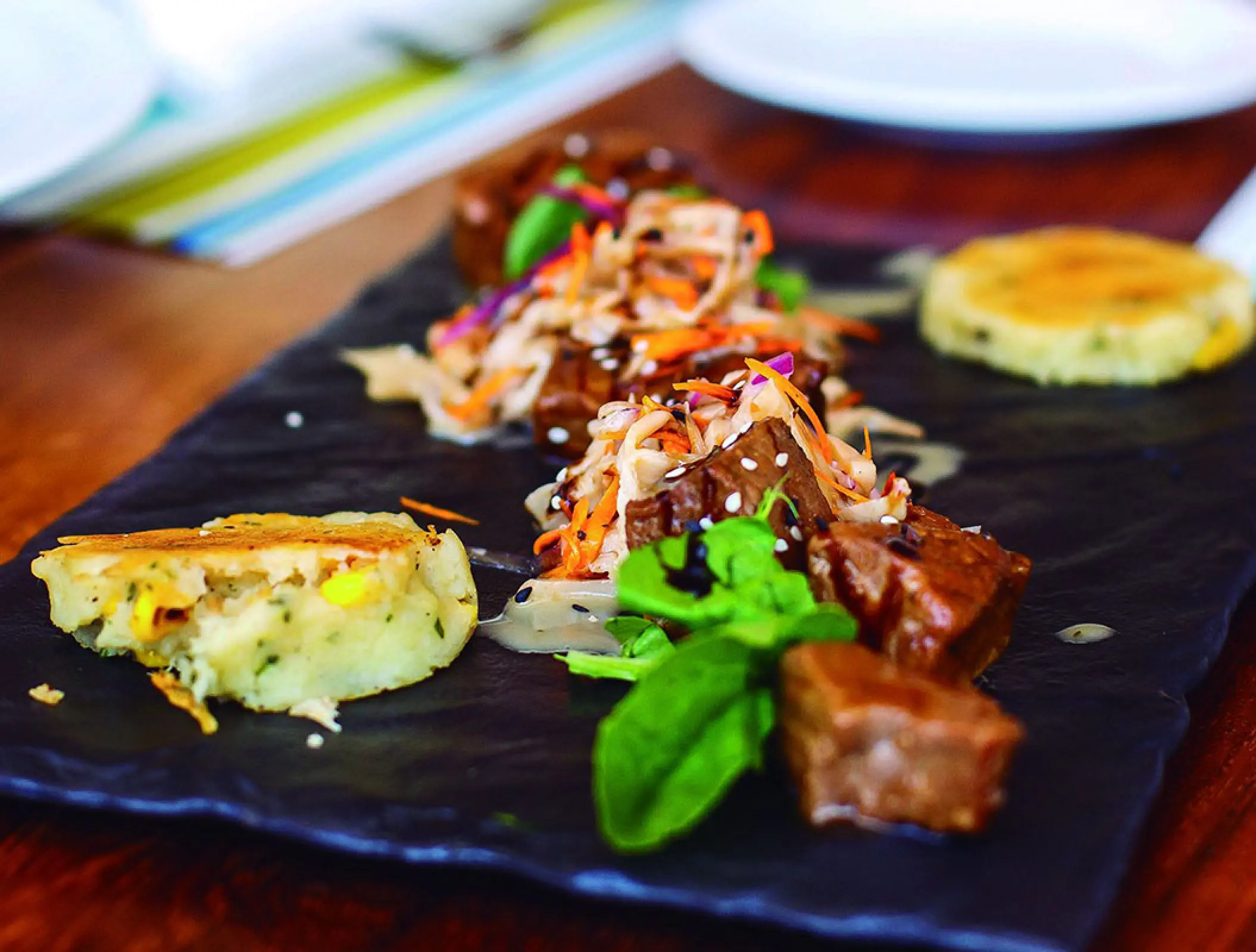 Plated gourmet appetizer at Marival Distinct, Puerto Vallarta