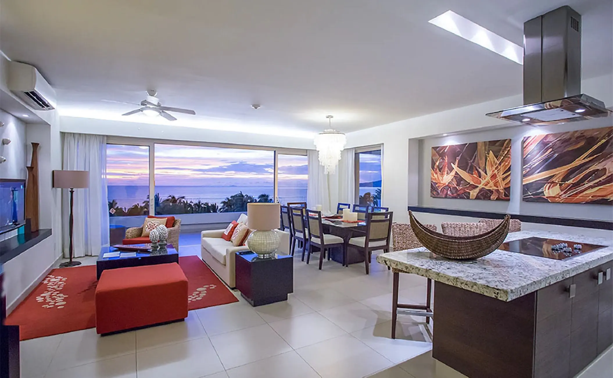 Marival Distinct Luxury Residences four-bedroom penthouse living area and kitchen, Puerto Vallarta