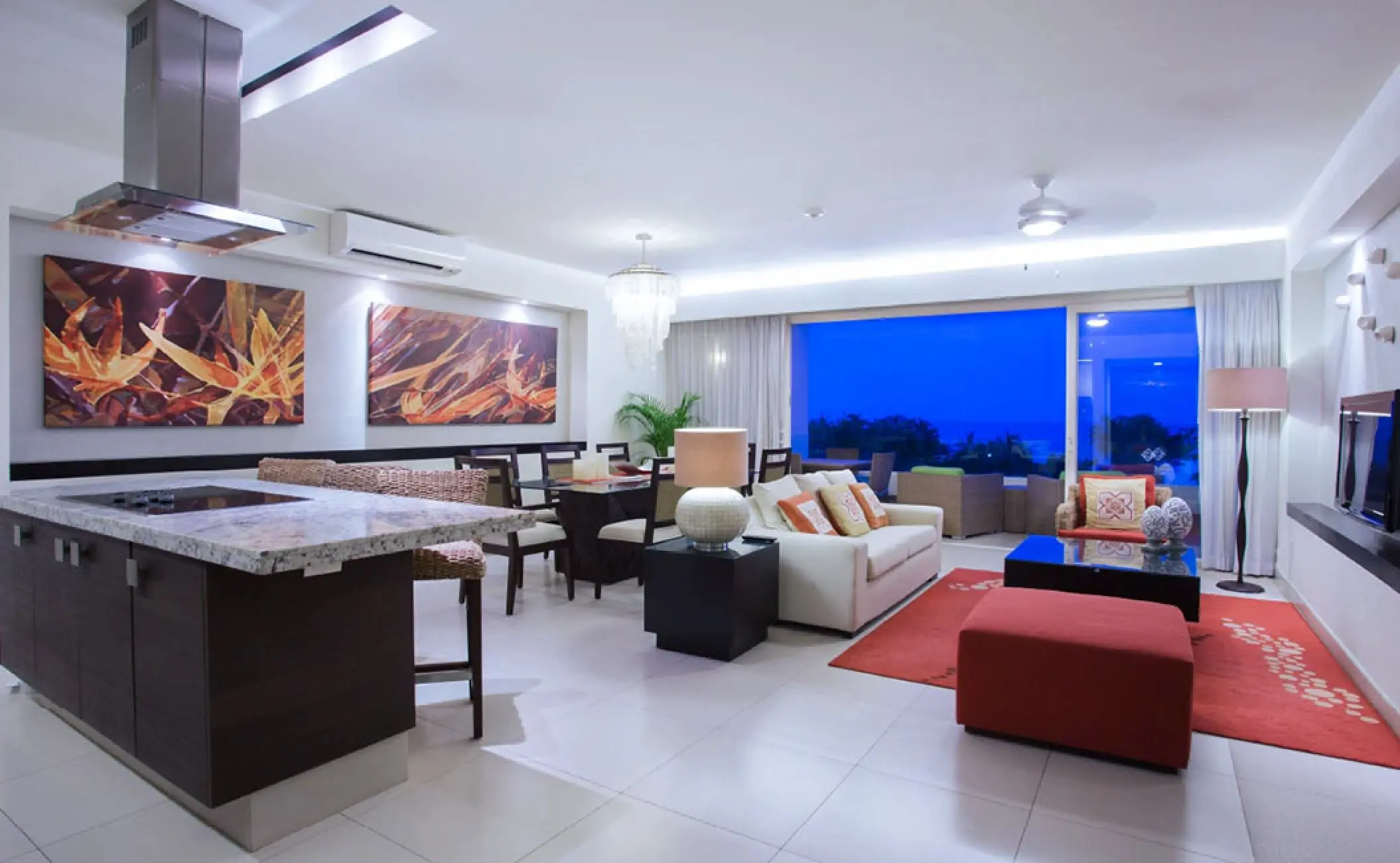 Penthouse residence living area and kitchen at Marival Distinct, Puerto Vallarta