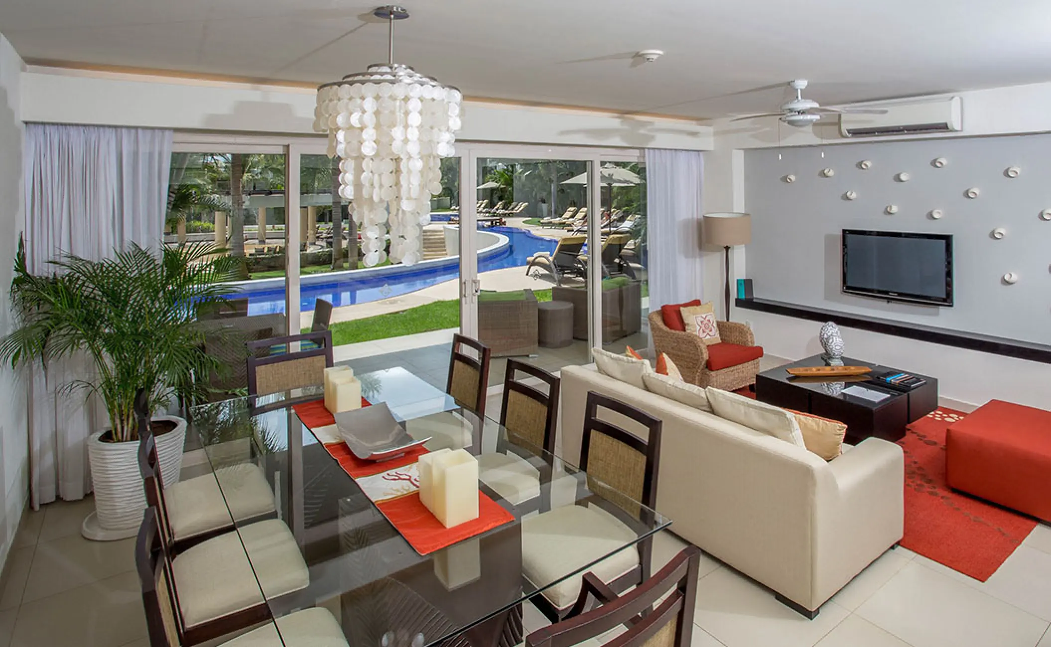 Two-bedroom demi-pool residence living area at Marival Distinct, Puerto Vallarta