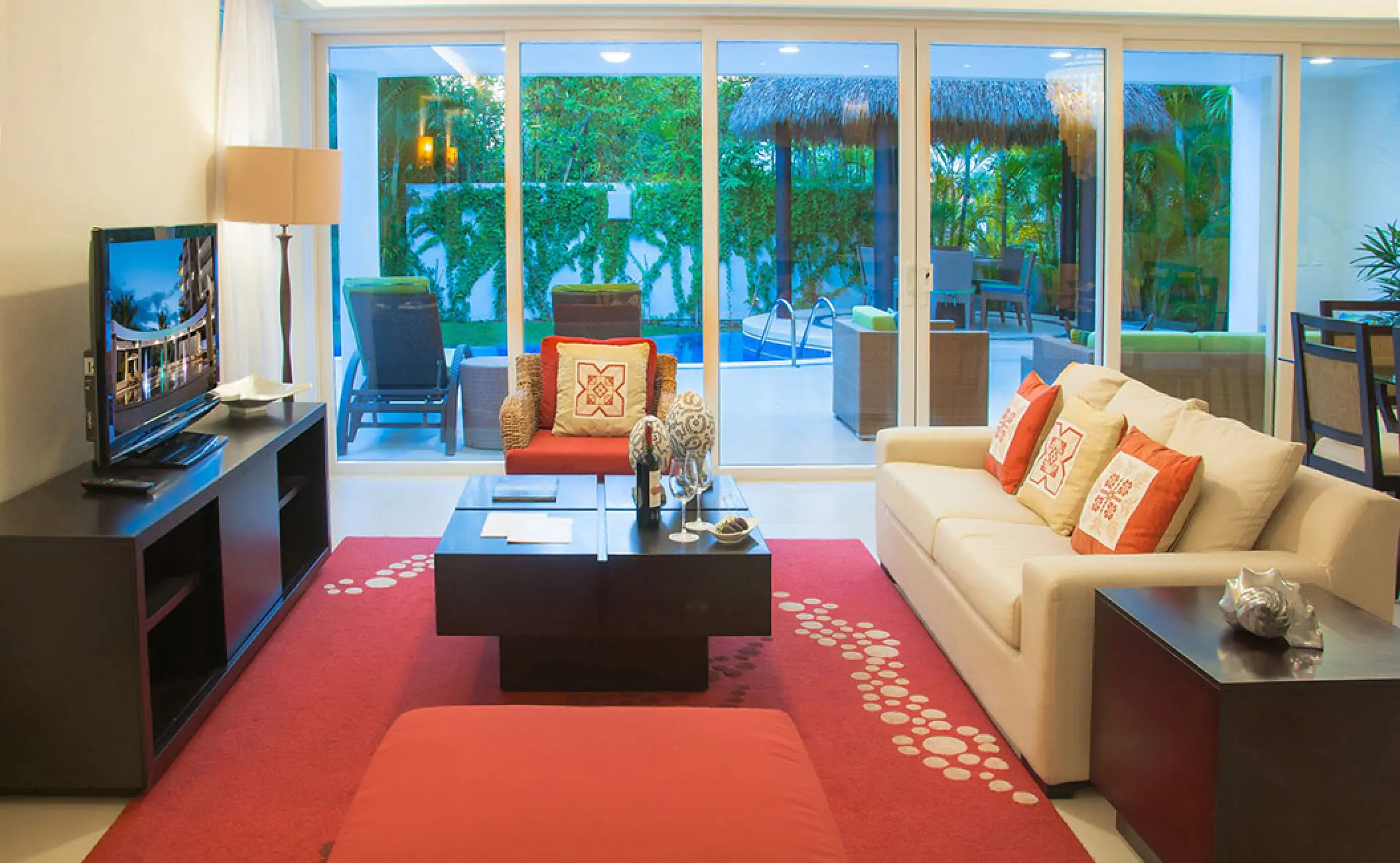 Marival Distinct luxury villa living room with floor-to-ceiling windows, Puerto Vallarta