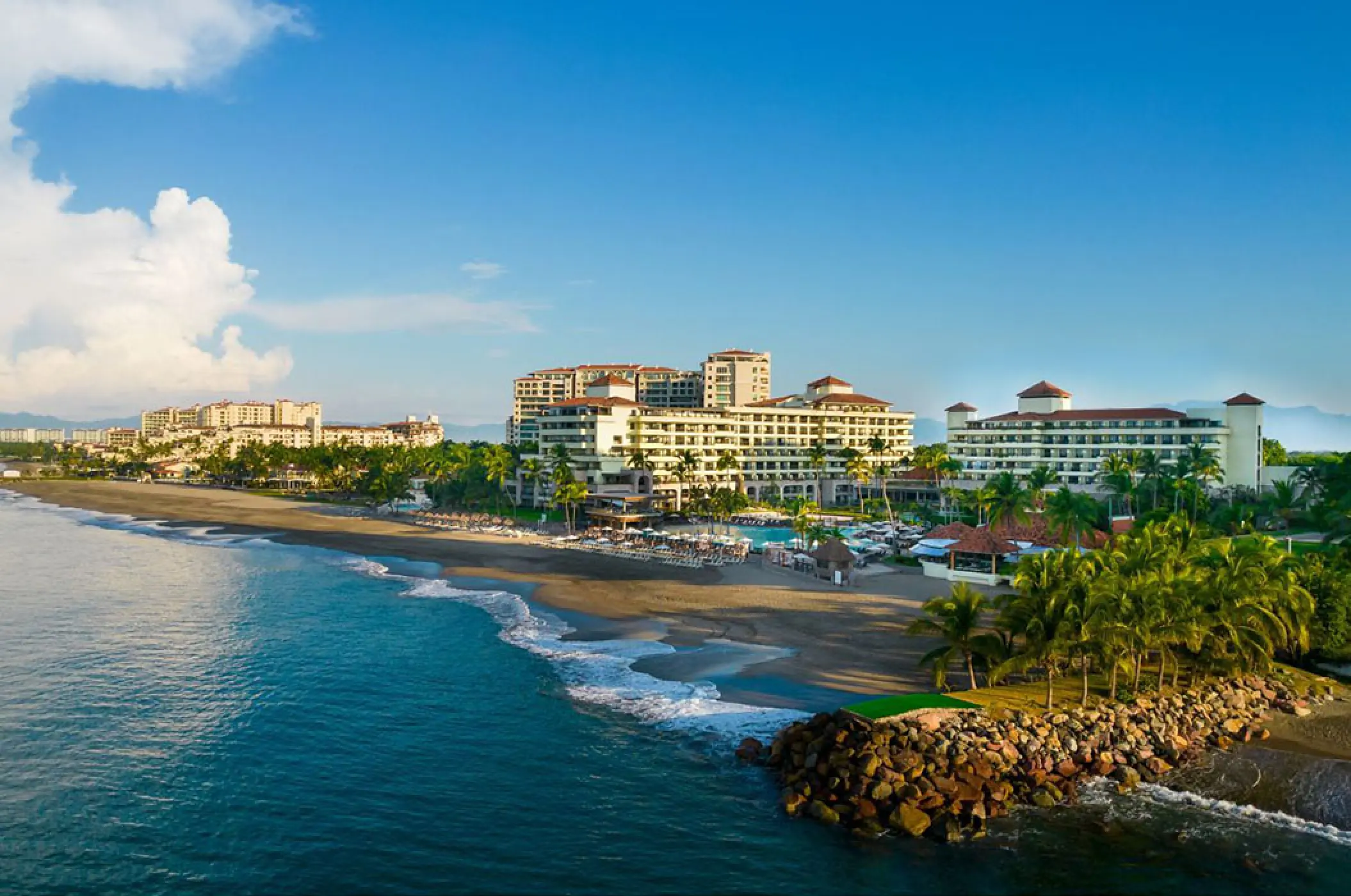 Marriott Puerto Vallarta exterior and beachfront viewed from the ocean, Puerto Vallarta