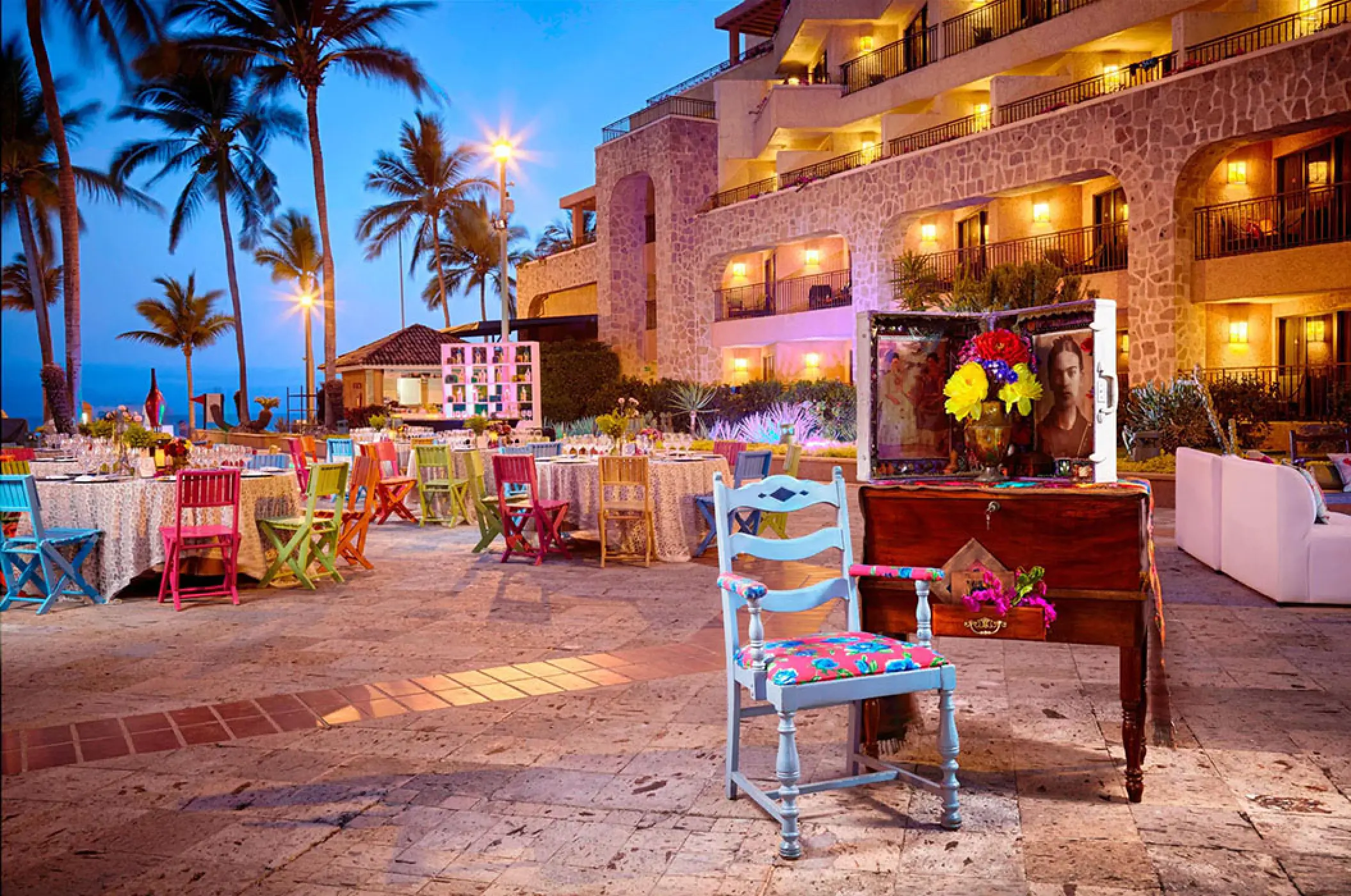 Colorful wedding reception banquet at Marriott Puerto Vallarta, Puerto Vallarta
