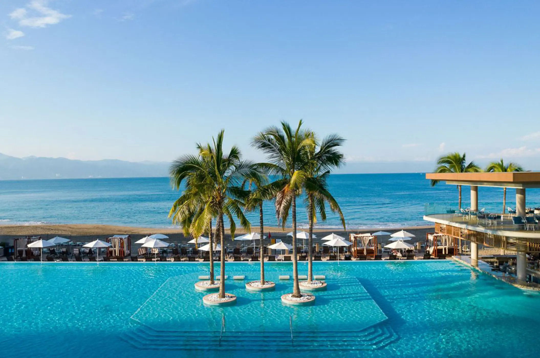Marriott Puerto Vallarta infinity pool with palm trees overlooking the ocean, Puerto Vallarta