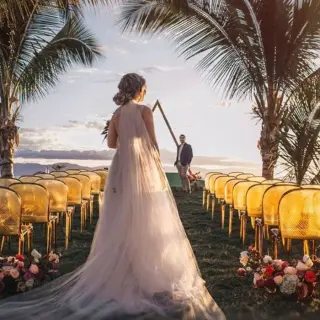 Bride walking down the aisle for a wedding ceremony at Marriott Puerto Vallarta, Puerto Vallarta