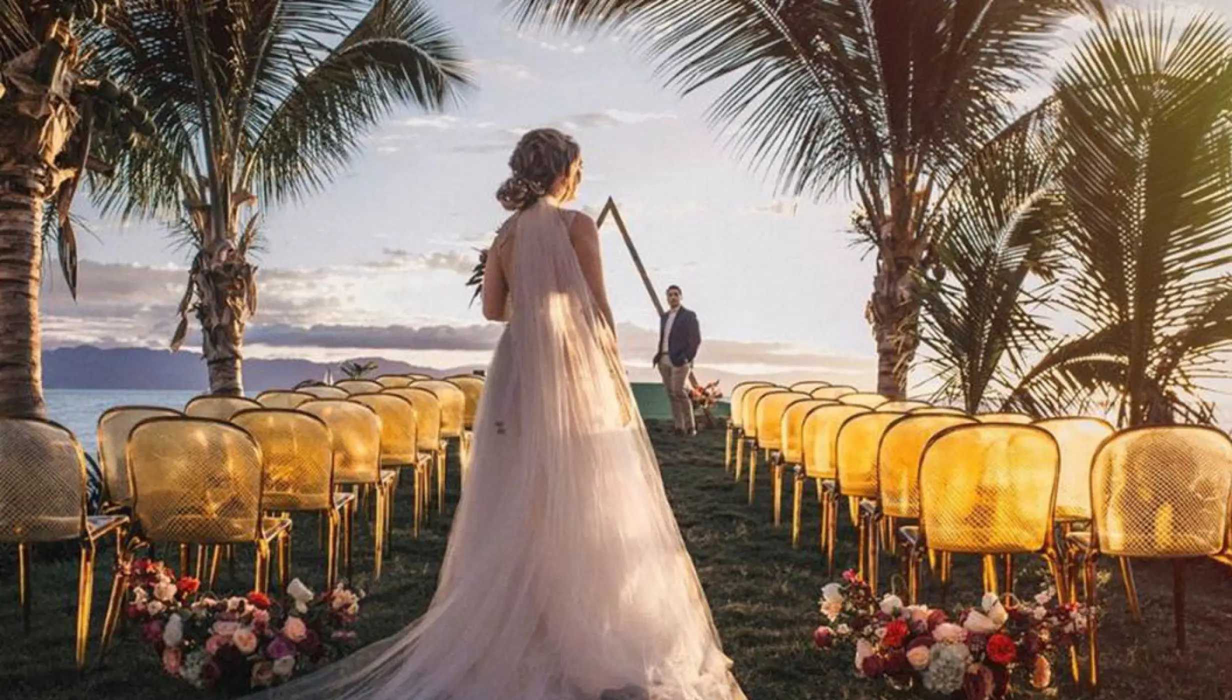 Bride walking down the aisle for a wedding ceremony at Marriott Puerto Vallarta, Puerto Vallarta