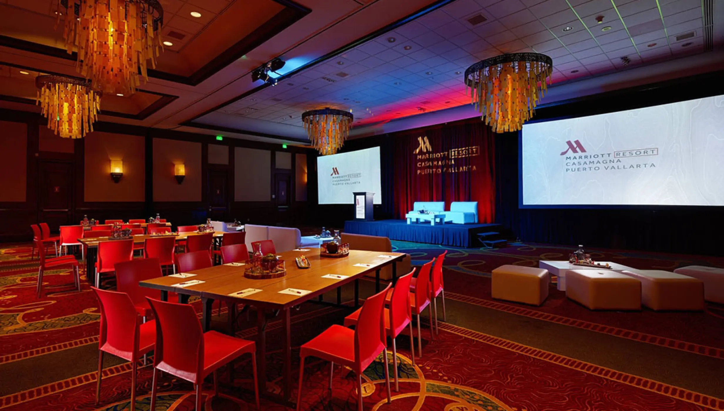 Indoor ballroom reception setup at Marriott Puerto Vallarta, Puerto Vallarta
