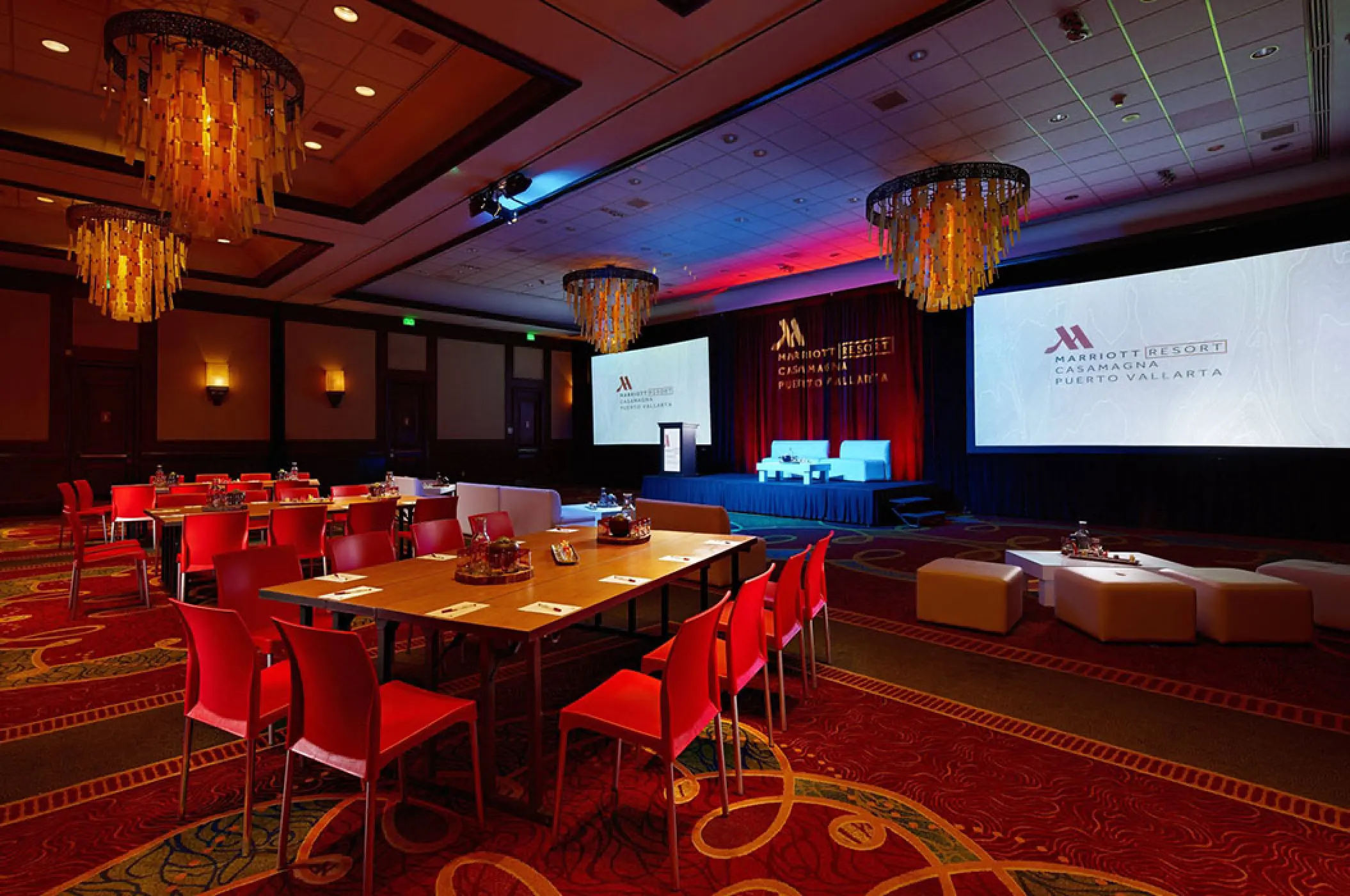 Indoor ballroom reception setup at Marriott Puerto Vallarta, Puerto Vallarta