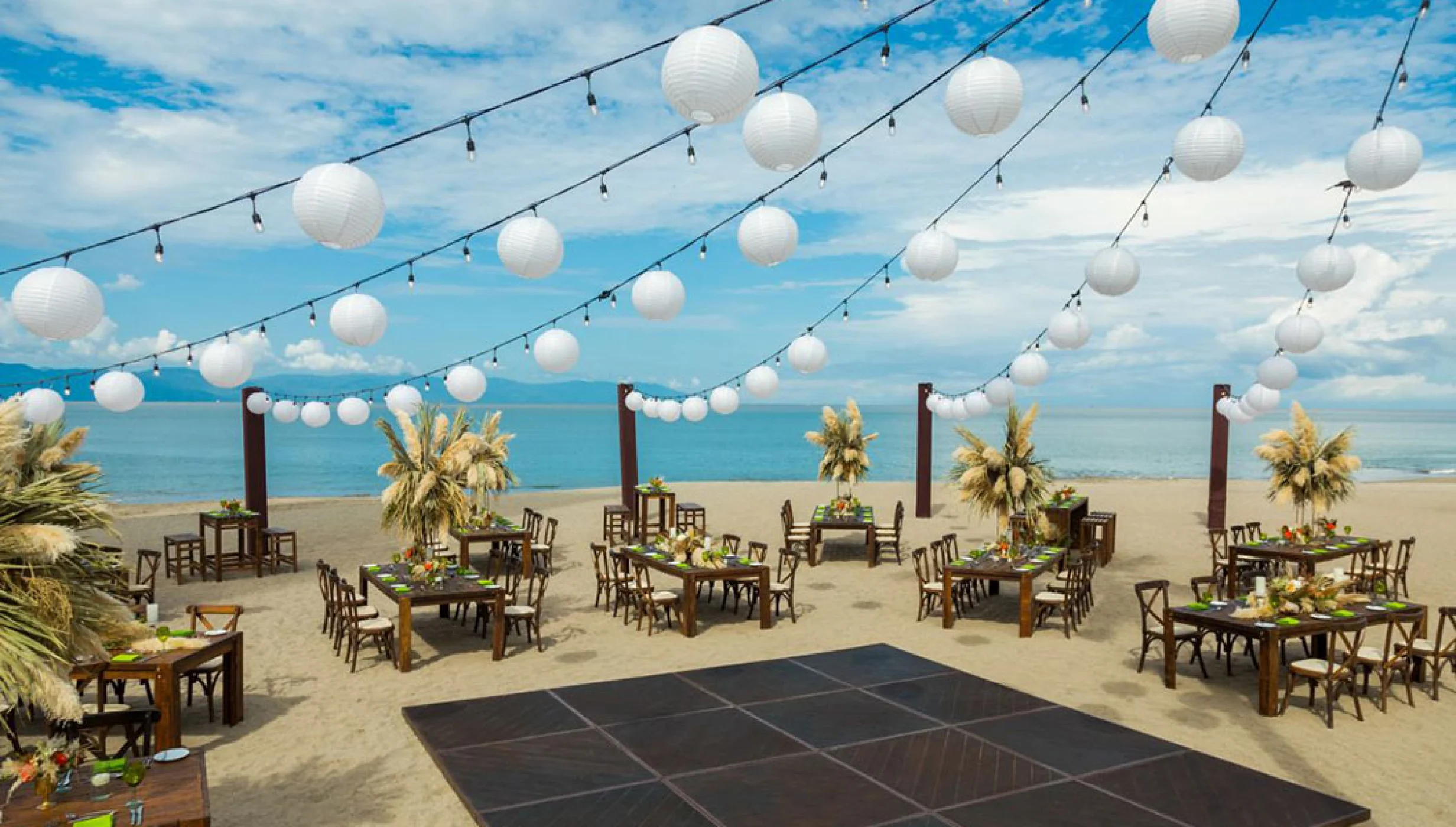Reception decor on the Beach Wedding Venue at Marriott Puerto Vallarta