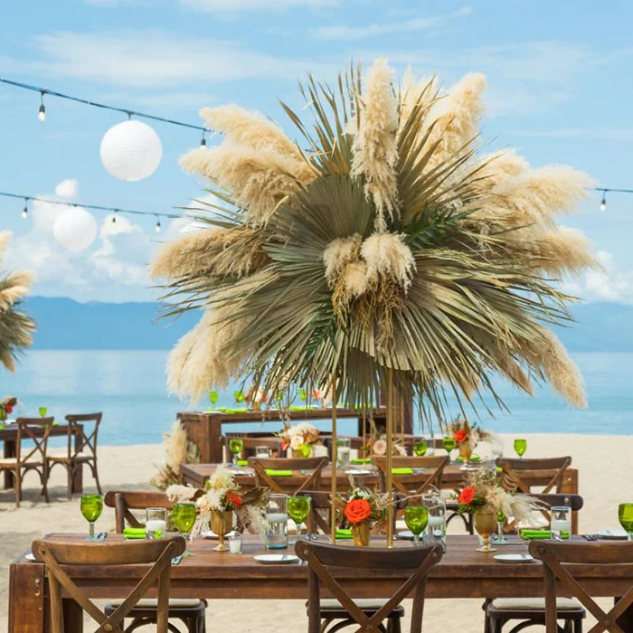 Reception decor on the Beach Wedding Venue at Marriott Puerto Vallarta