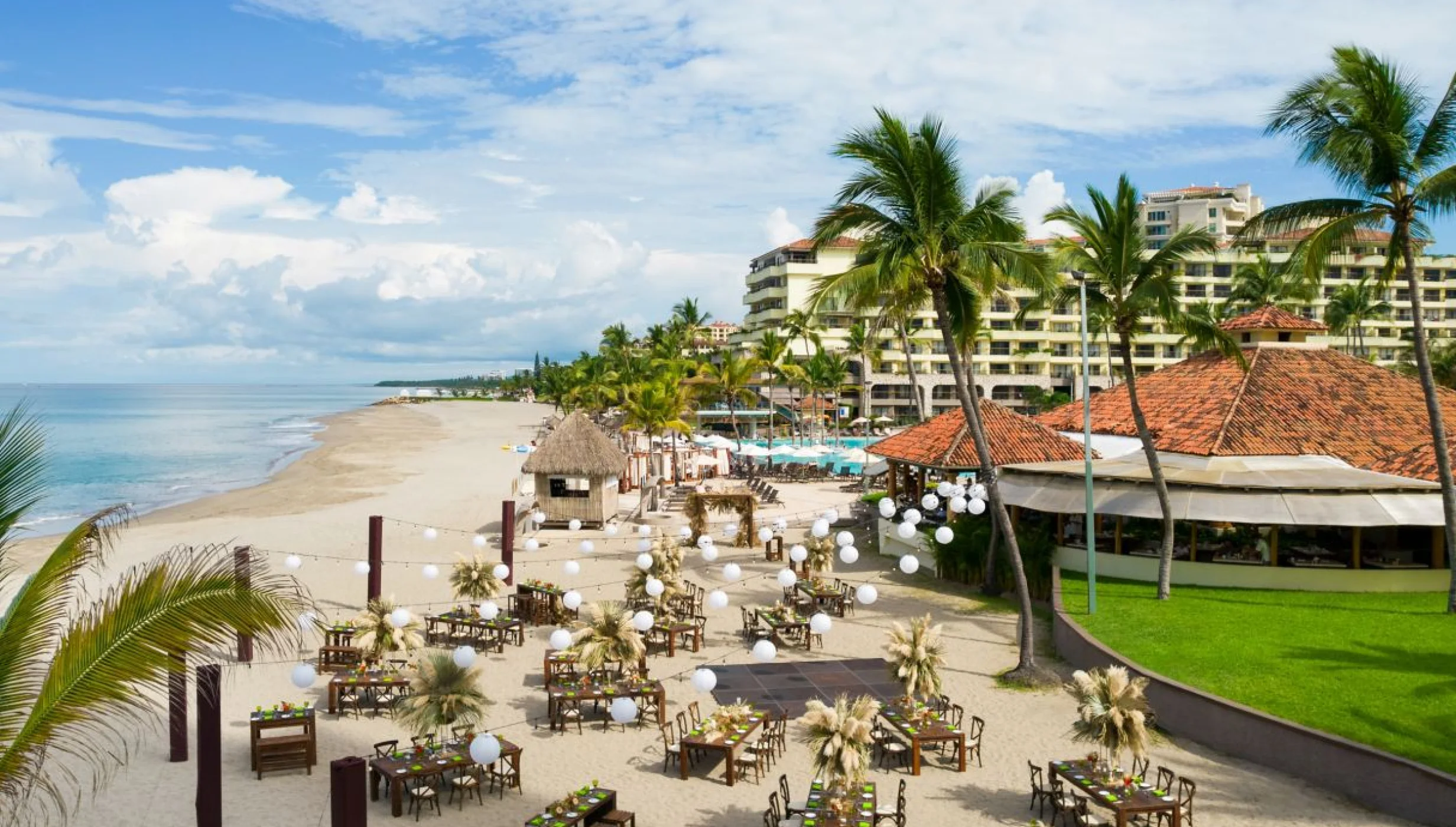 Reception decor on the Beach Wedding Venue at Marriott Puerto Vallarta