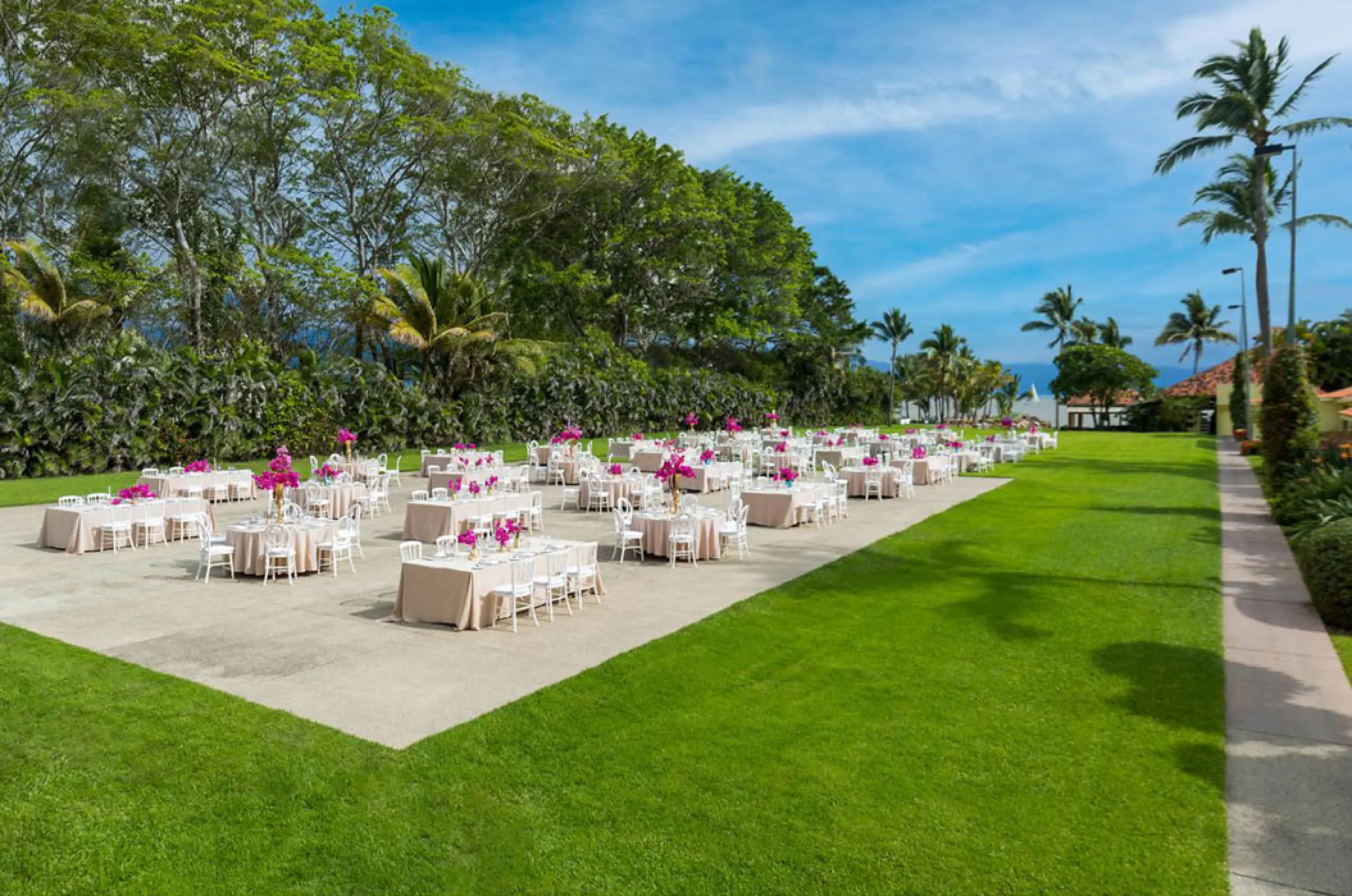 Garden wedding reception setup on a terrace at Marriott Puerto Vallarta, Puerto Vallarta