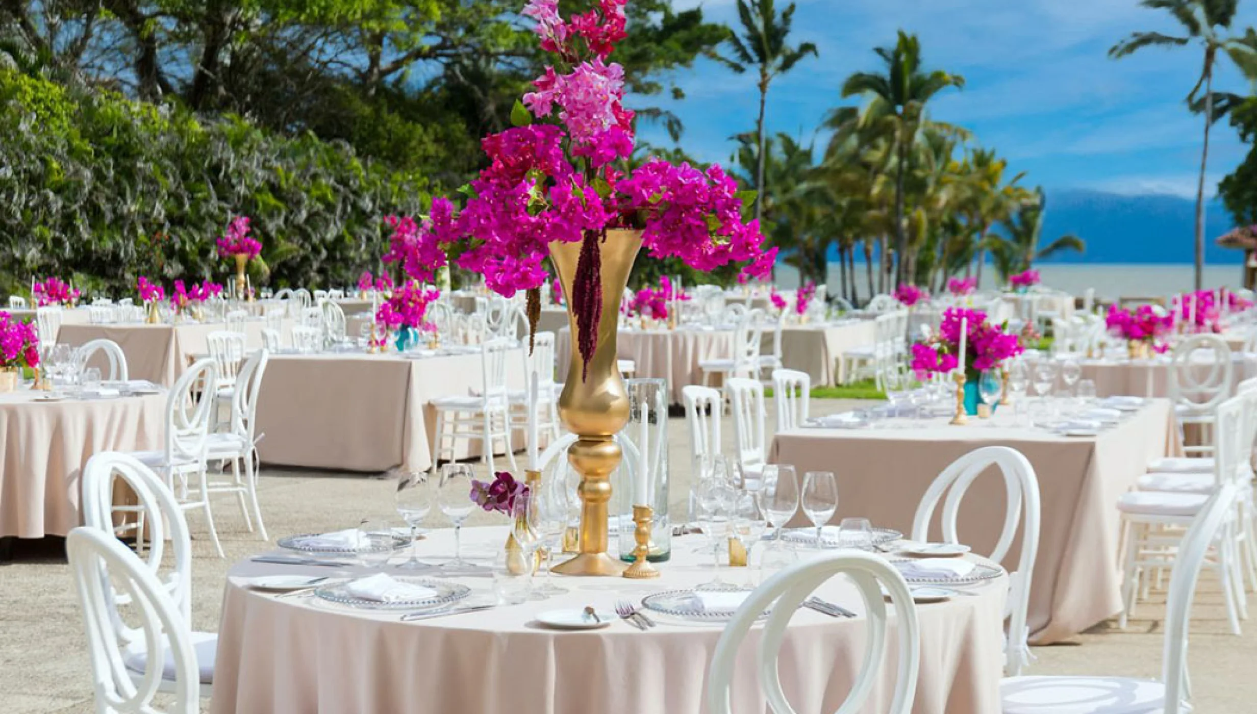 Reception decor on the Main Patio Wedding Venue at Marriott Puerto Vallarta