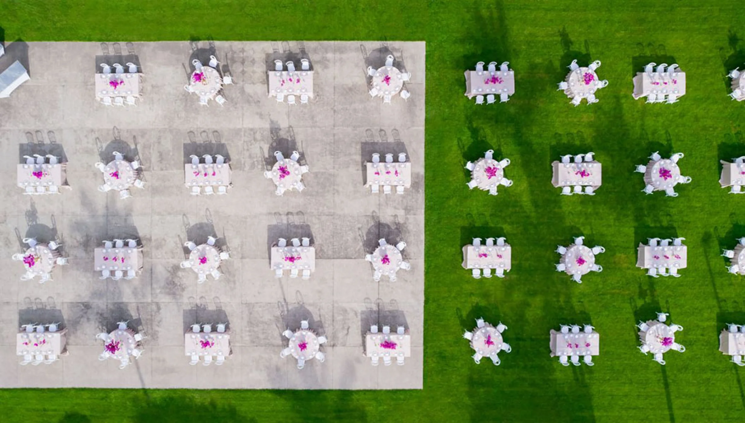 Reception decor drone shot on the garden Wedding Venue at Marriott Puerto Vallarta