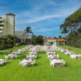 Reception decor on the garden Wedding Venue at Marriott Puerto Vallarta