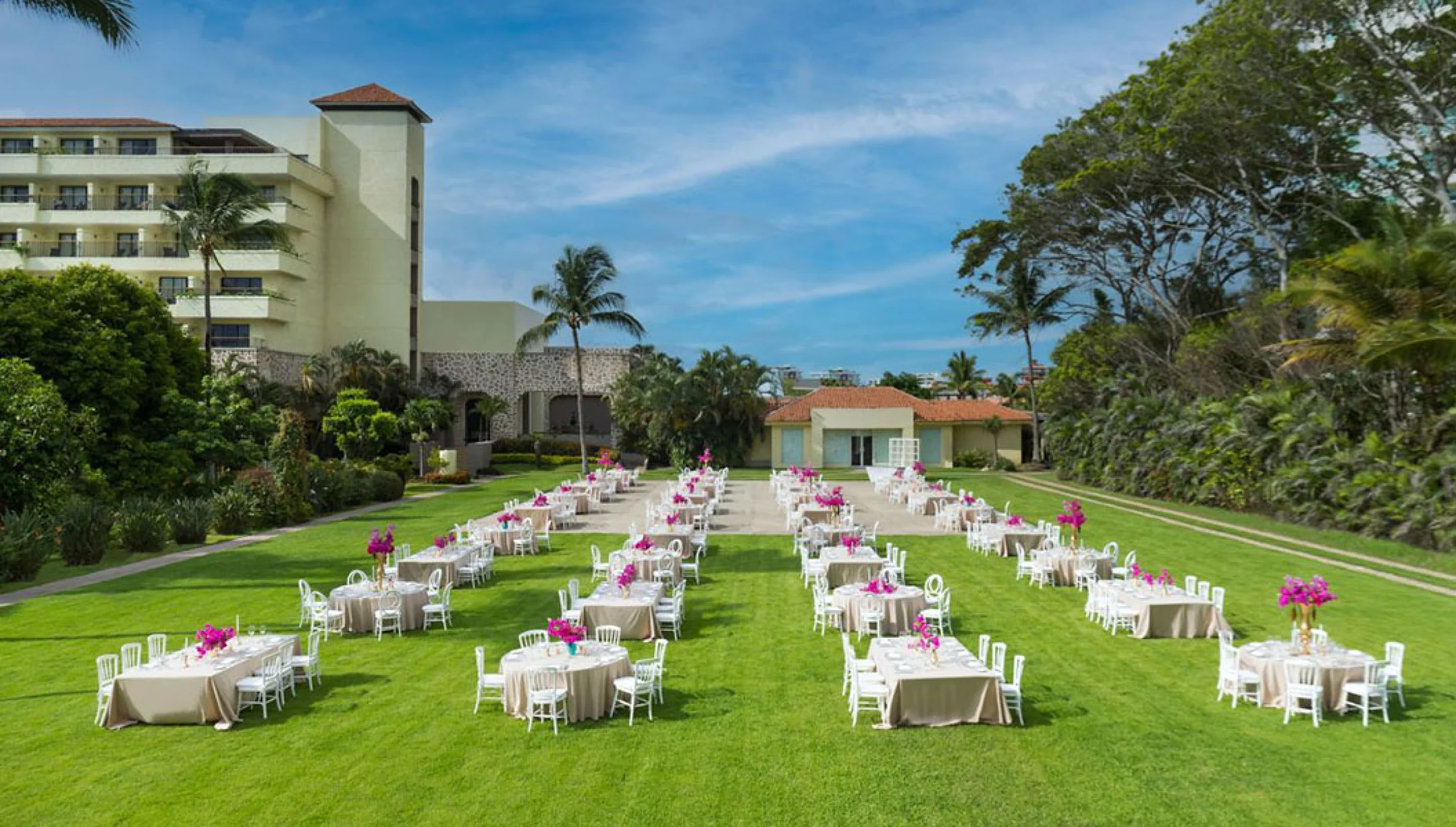Reception decor on the garden Wedding Venue at Marriott Puerto Vallarta