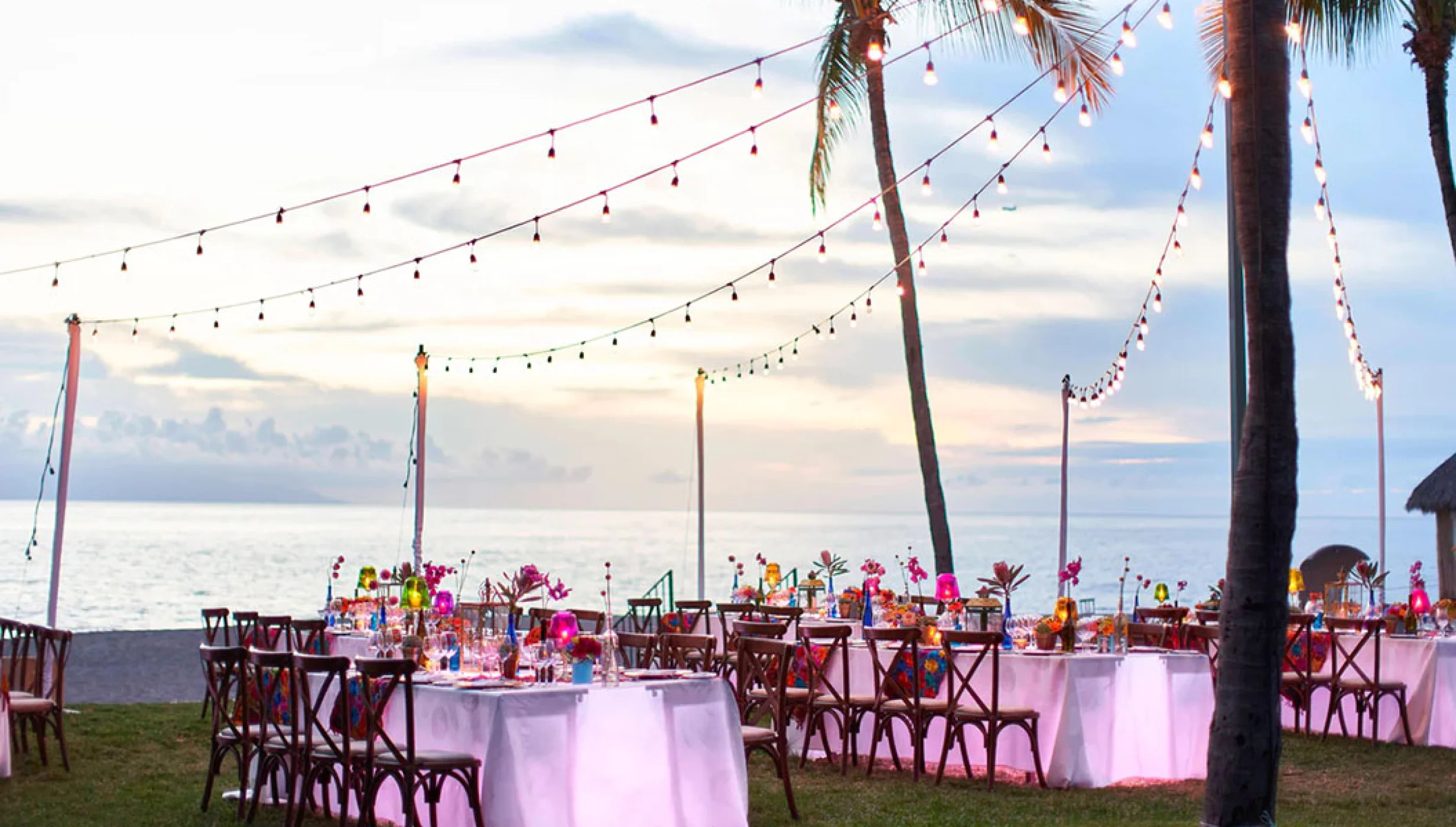 Reception decor on the garden Wedding Venue at Marriott Puerto Vallarta