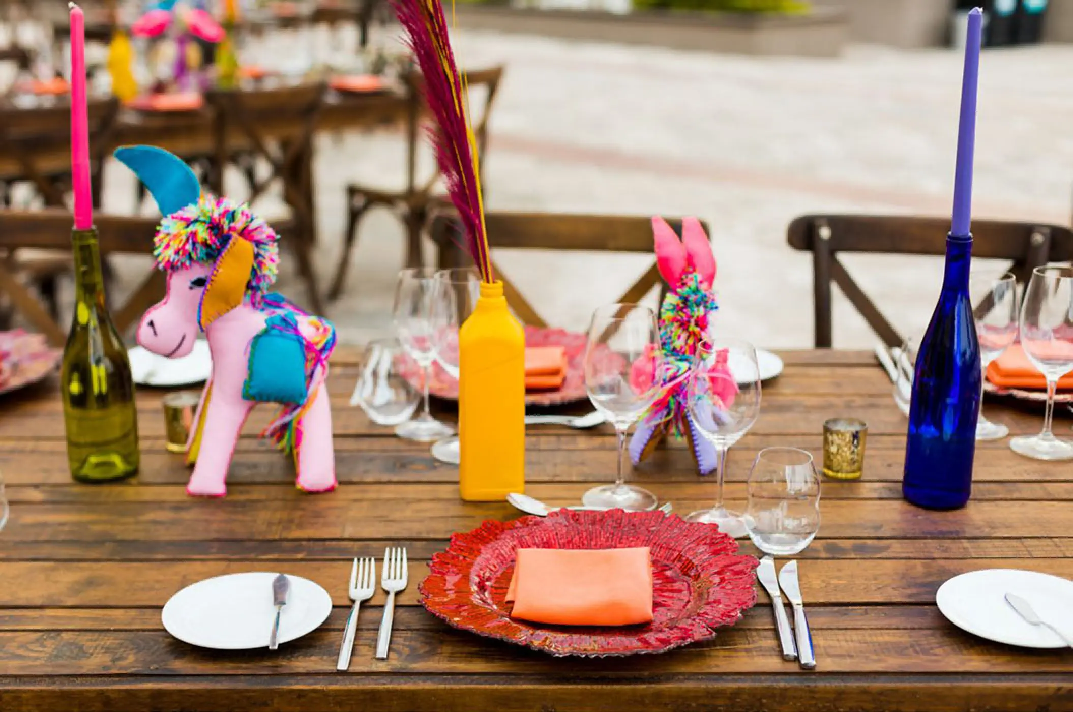 Mexican-themed wedding reception table décor at Marriott Puerto Vallarta, Puerto Vallarta
