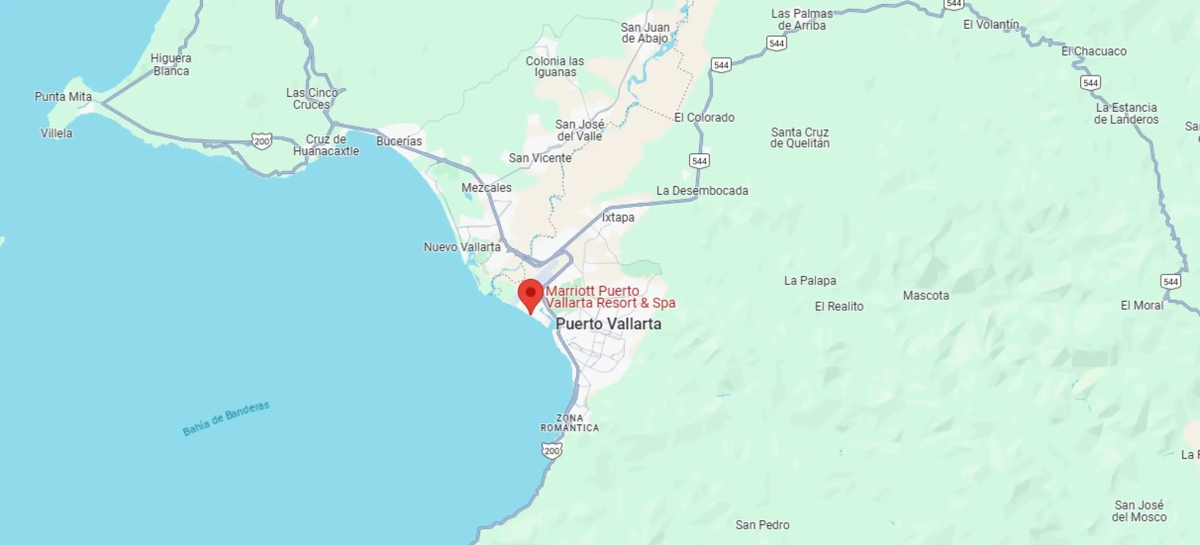 Map showing the beachfront location of Marriott Puerto Vallarta on Banderas Bay, Puerto Vallarta
