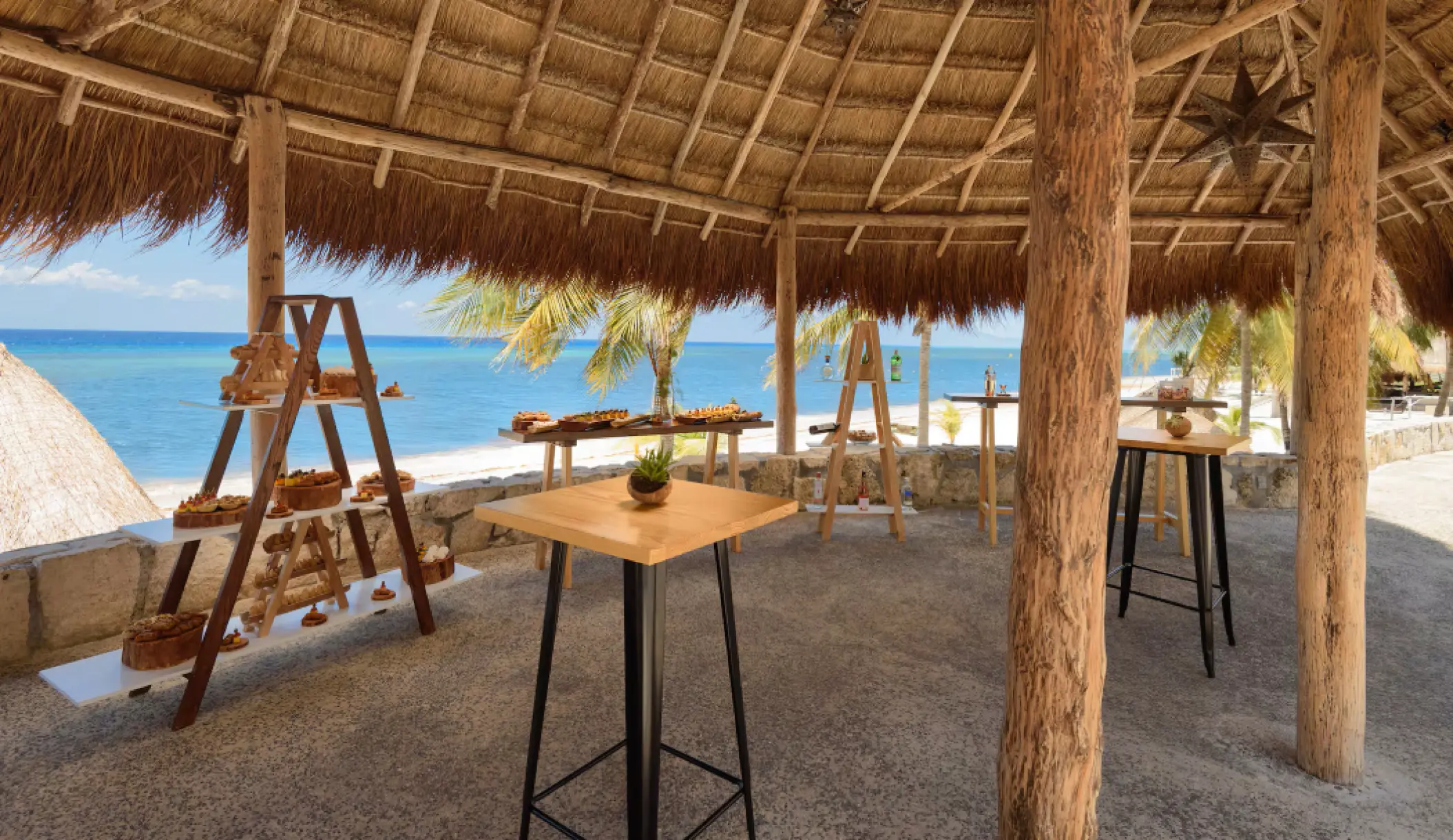 La Iguana restaurant wedding reception under a palapa at Melia Cozumel