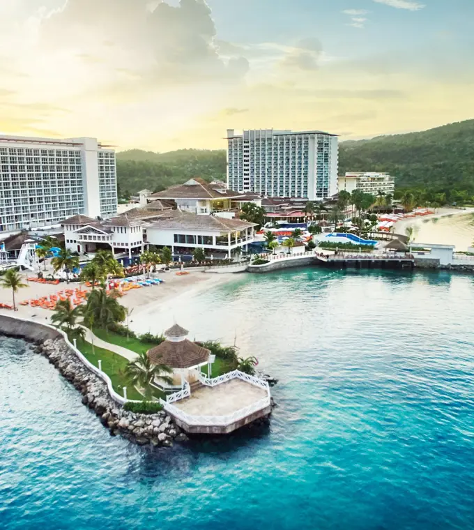 Aerial view of Moon Palace Jamaica beachfront and wedding gazebo, Ocho Rios