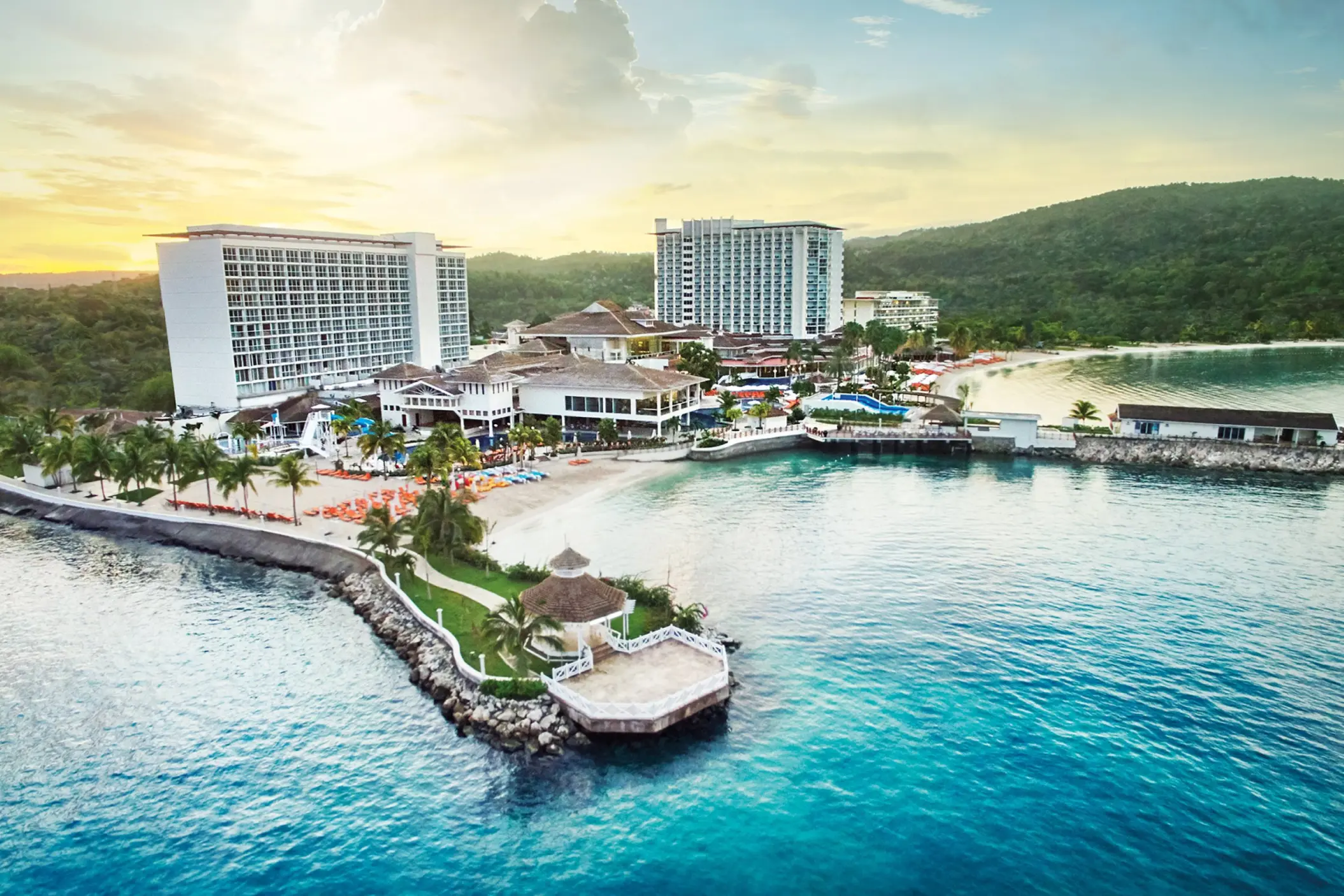 Aerial view of Moon Palace Jamaica beachfront and wedding gazebo, Ocho Rios