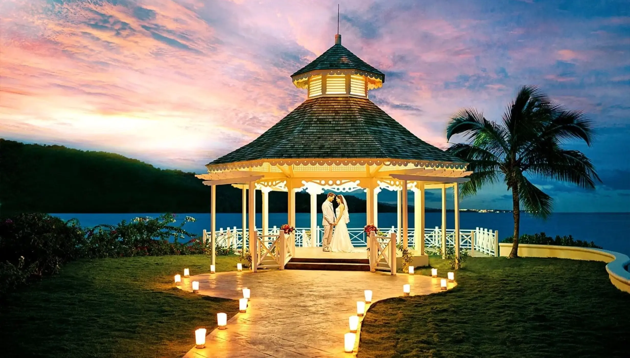 bride and groom at the north gazebo venue at Moon Palace Jamaica