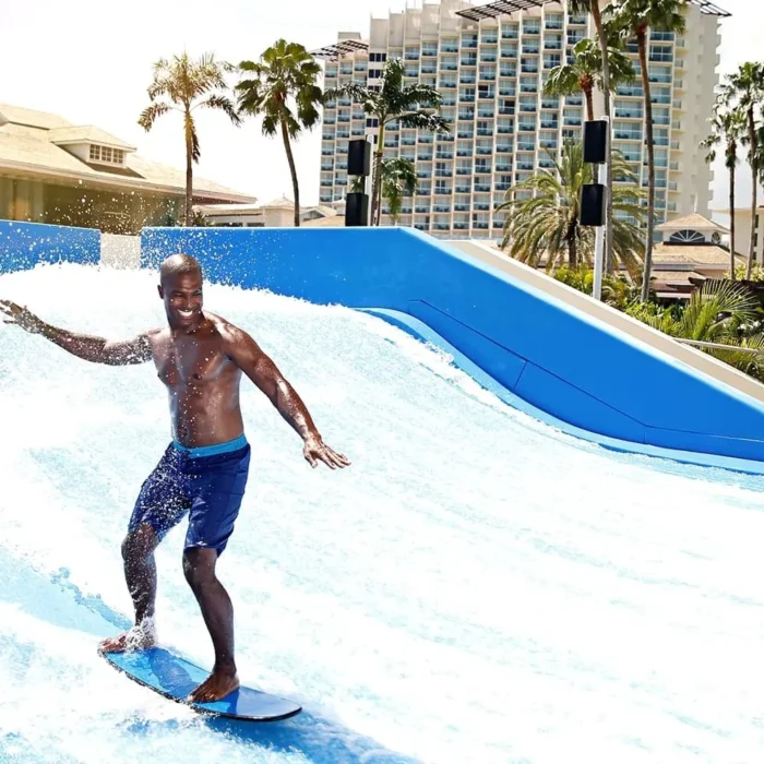 guest trying the flowrider at Moon Palace Jamaica
