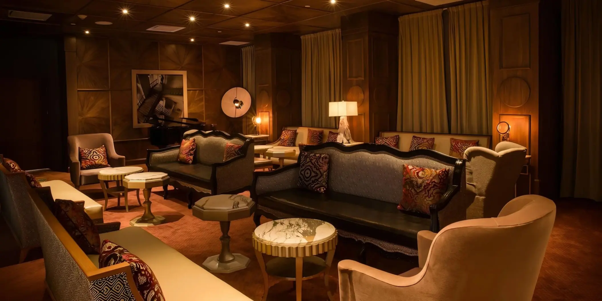 Moon Palace Jamaica lounge area with plush sofas and warm lighting, Ocho Rios