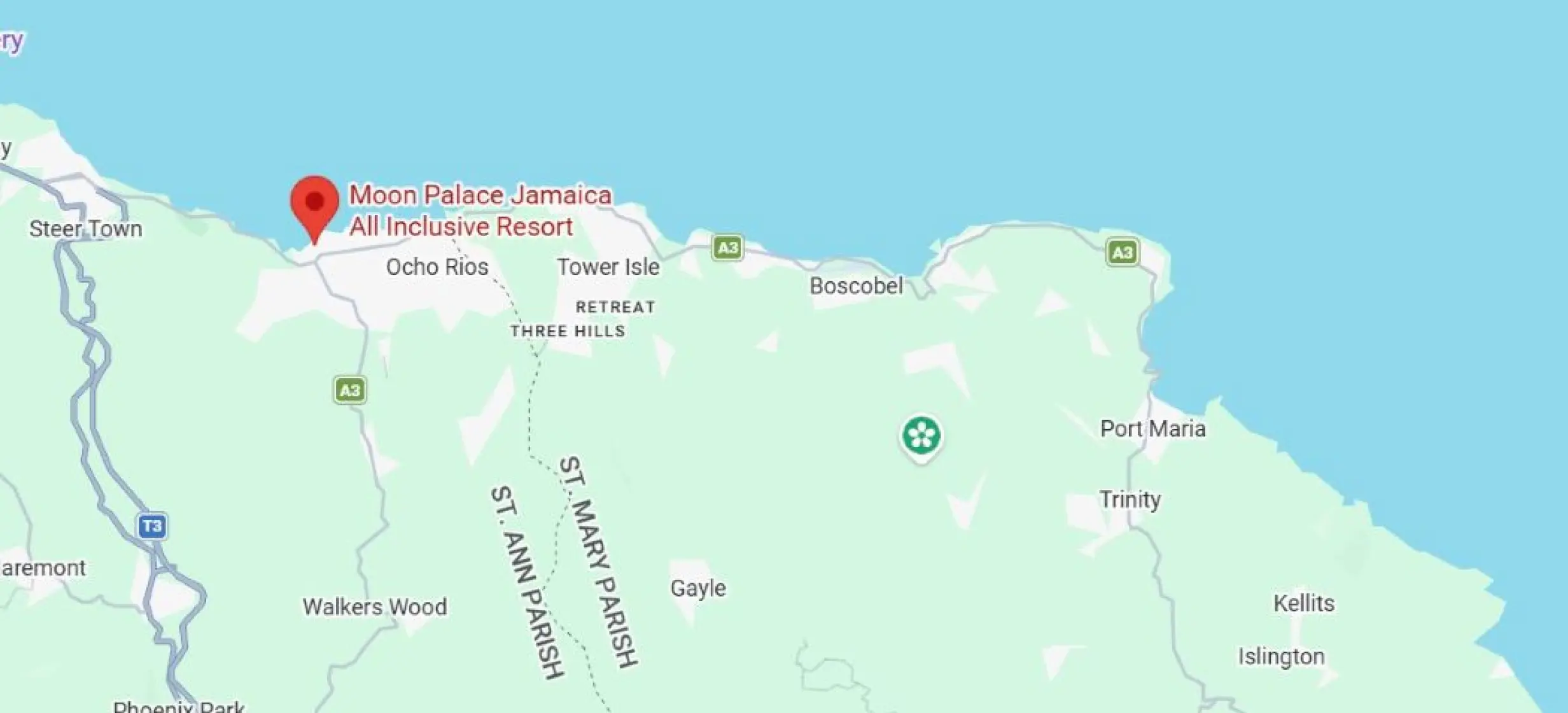 Map screenshot showing the location of Moon Palace Jamaica in Ocho Rios