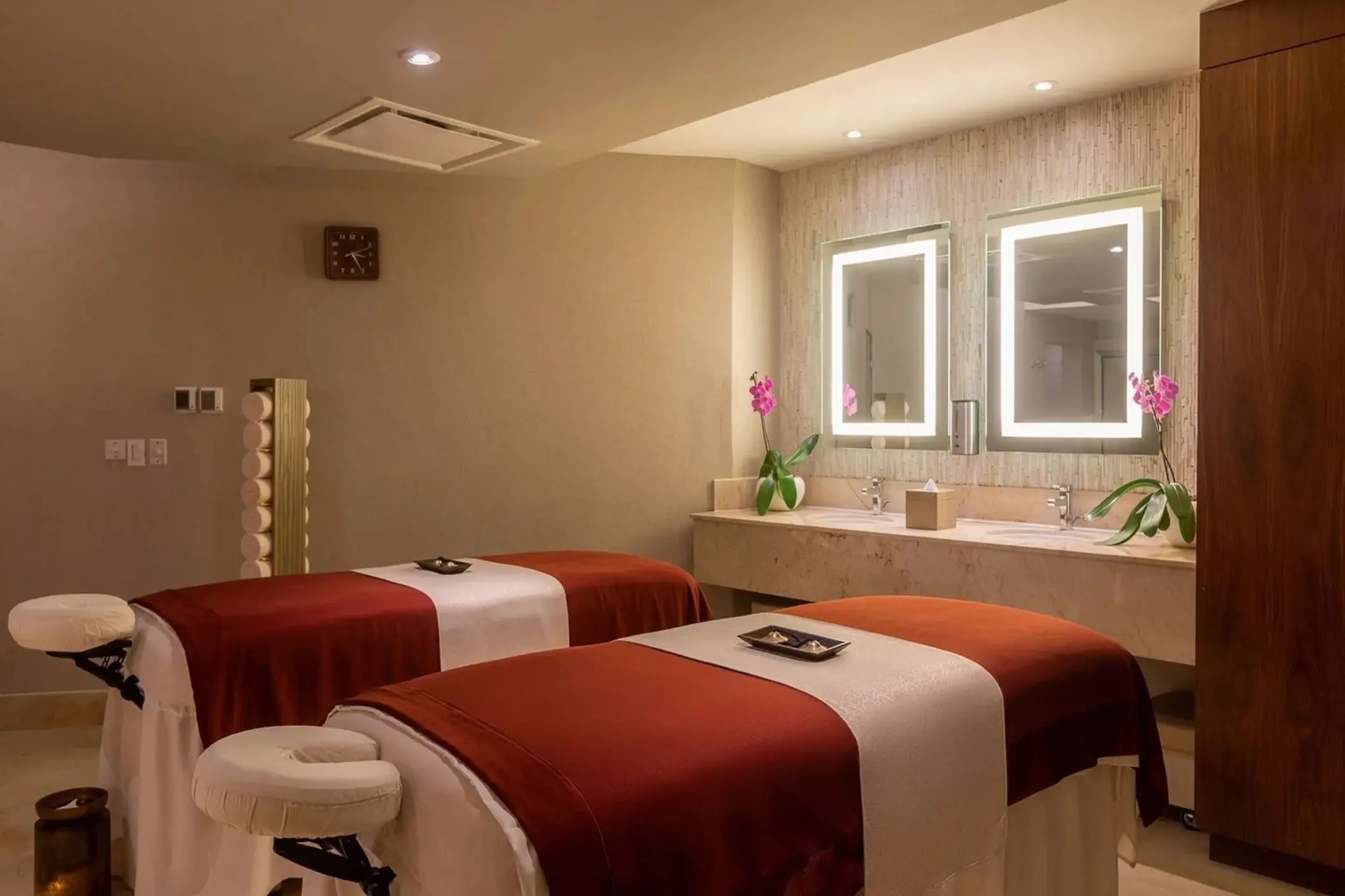Massage tables and lighted mirrors in the spa at Moon Palace Jamaica, Ocho Rios