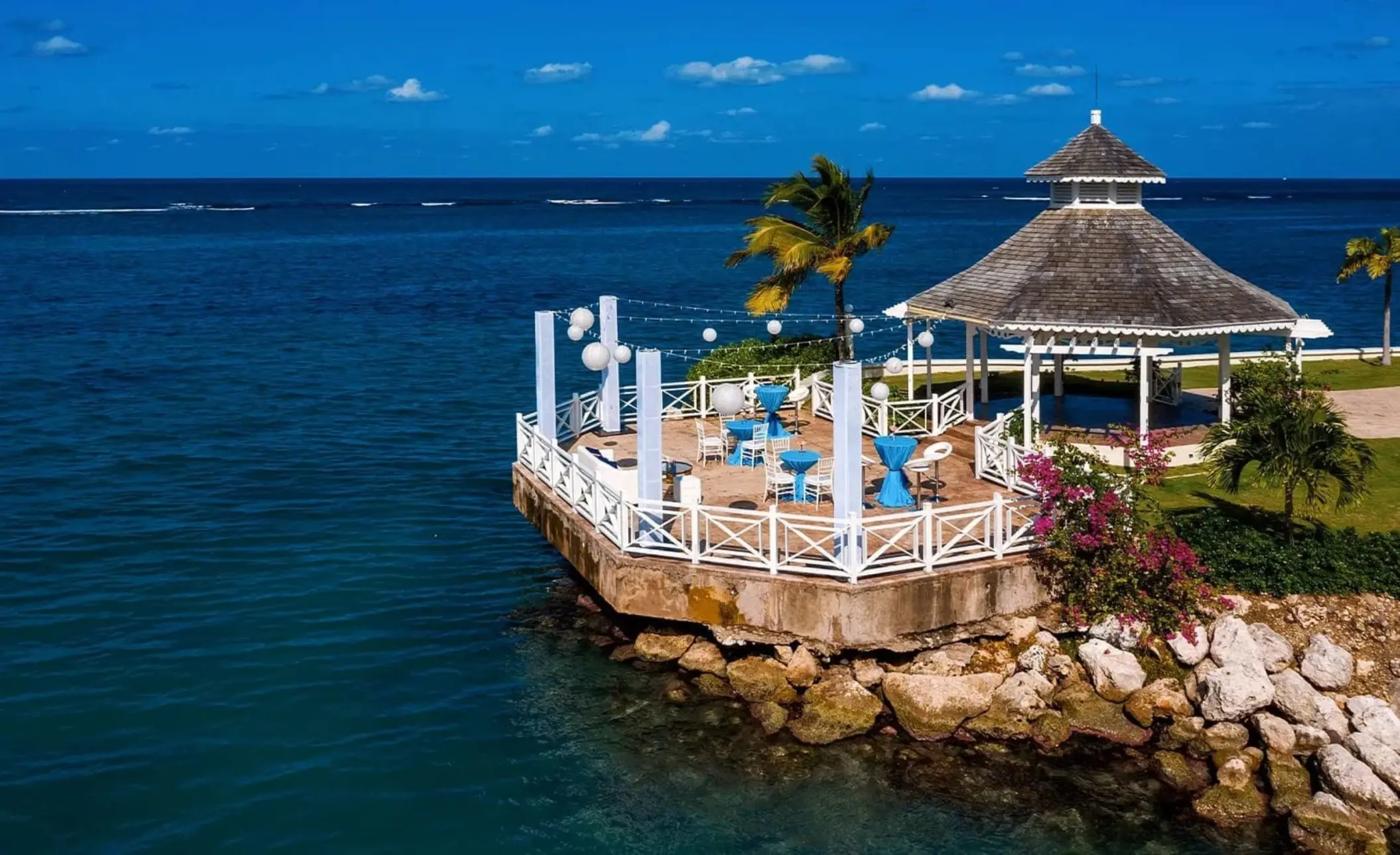 North Terrace wedding reception venue overlooking the ocean at Moon Palace Jamaica, Ocho Rios