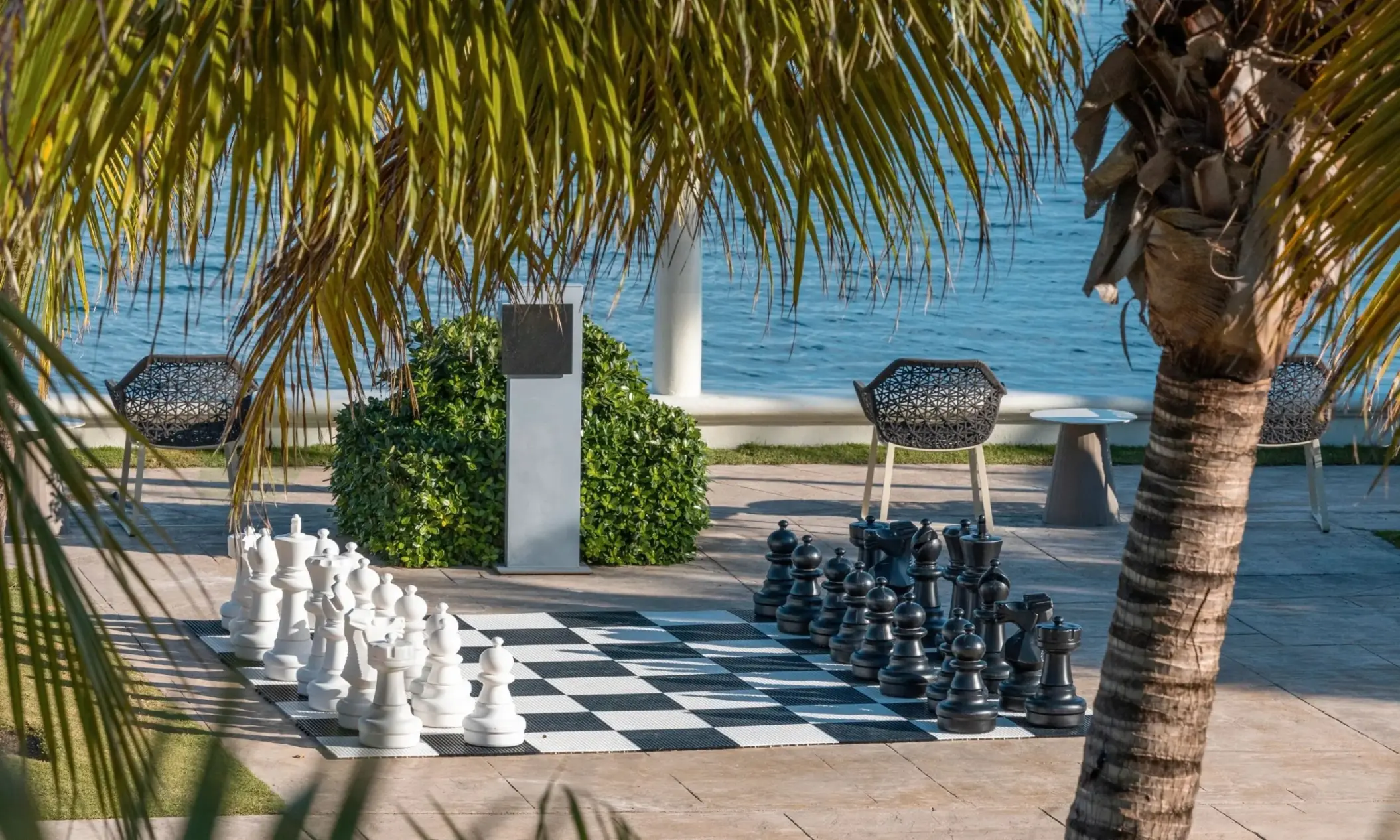 Outdoor giant chess set by the ocean at Moon Palace Jamaica, Ocho Rios