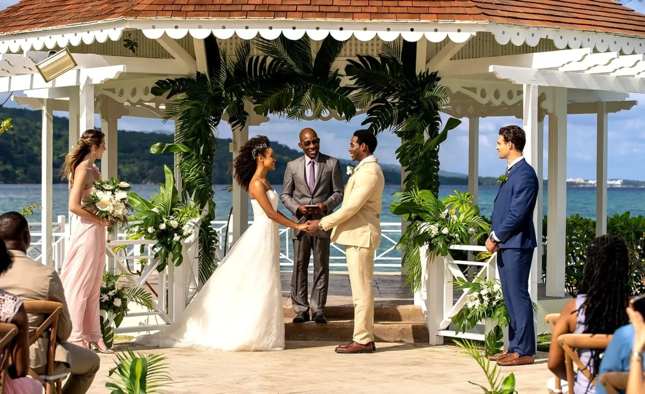 Wedding ceremony at the Gazebo Pier venue at Moon Palace Jamaica, Ocho Rios