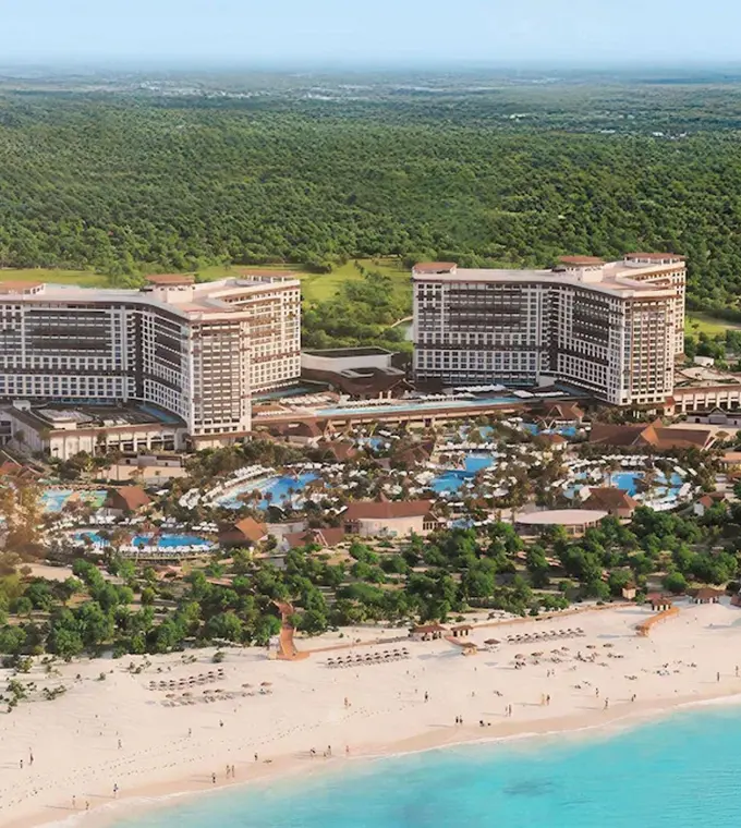 Aerial view of Moon Palace The Grand Punta Cana resort and beachfront, Punta Cana