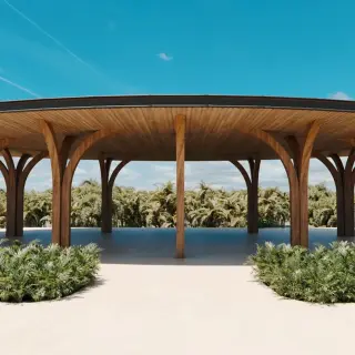 Cayena Terrace wedding ceremony venue with wooden pillars at Moon Palace Punta Cana