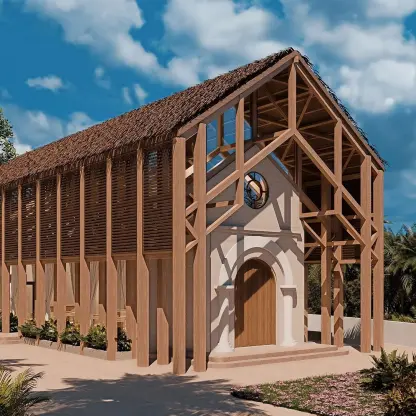 Modern wooden wedding chapel venue at Moon Palace Cancun, Punta Cana