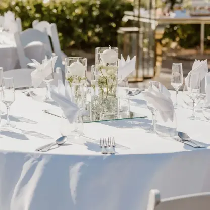 White outdoor wedding reception table set at Moon Palace The Grand, Punta Cana